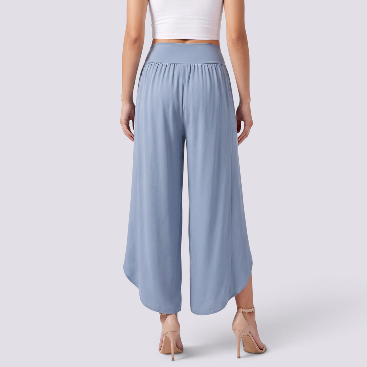 Pantalón pierna ancha mujer cruzado con abertura, Azul Claro, vista trasera