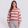 Jersey mujer rayas anchas cuello barco en rosa y crema, vista frontal