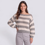 Jersey mujer rayas anchas cuello barco en gris y crema, vista frontal