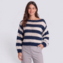 Jersey mujer rayas anchas cuello barco en azul marino y blanco, vista frontal