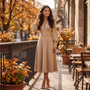 Vestido Midi Mujer Escote V Entallado - Estilo de vida