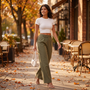 Pantalón Recto Ancho Mujer Cintura Alta - Look completo otoño