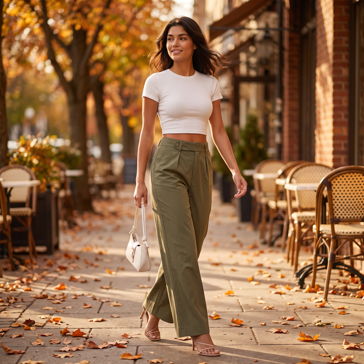 Pantalón Recto Ancho Mujer Cintura Alta - Look completo otoño