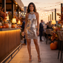 Vestido Corto Lentejuelas Mujer Espalda Descubierta - Plateado - Lifestyle