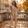 Mono Fiesta Lentejuelas Mujer Escote Halter - Dorado, lifestyle