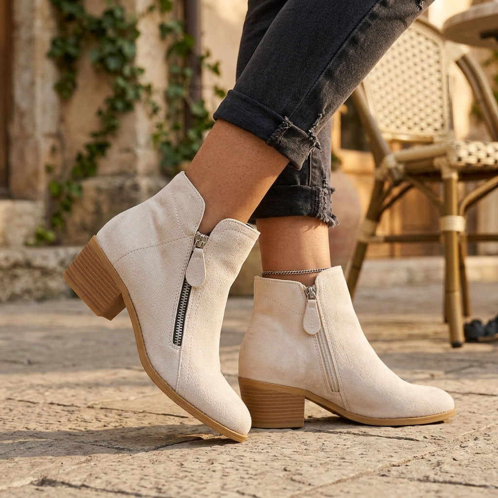 Botines Mujer Tacón Grueso Cremallera Lateral