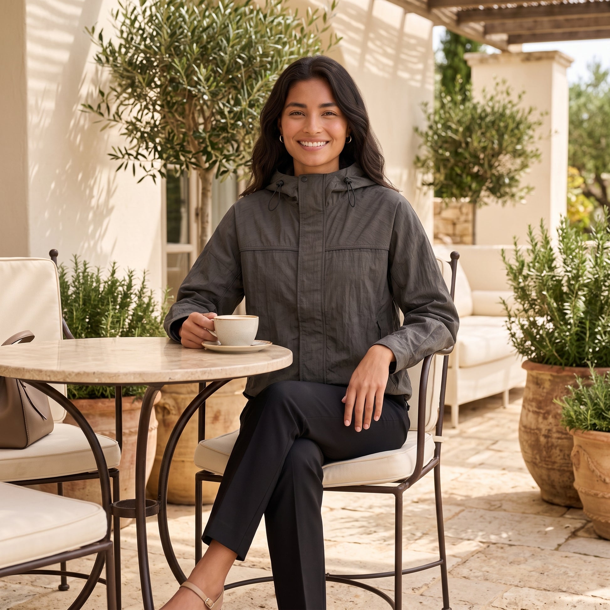 Abrigo Mujer Oversize con Capucha Holgada Bicolor