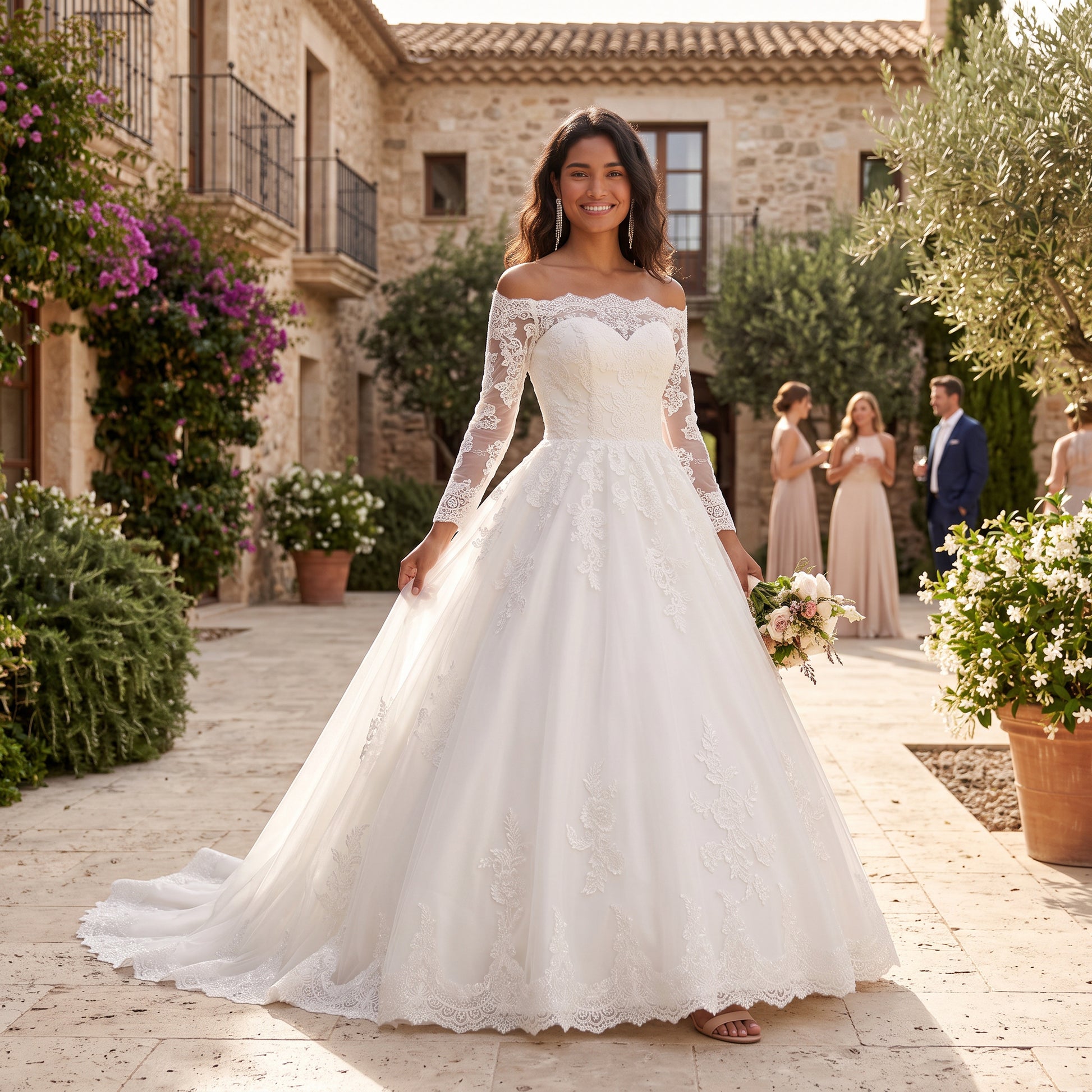 Vestido de Novia Mujer Manga Larga Cola