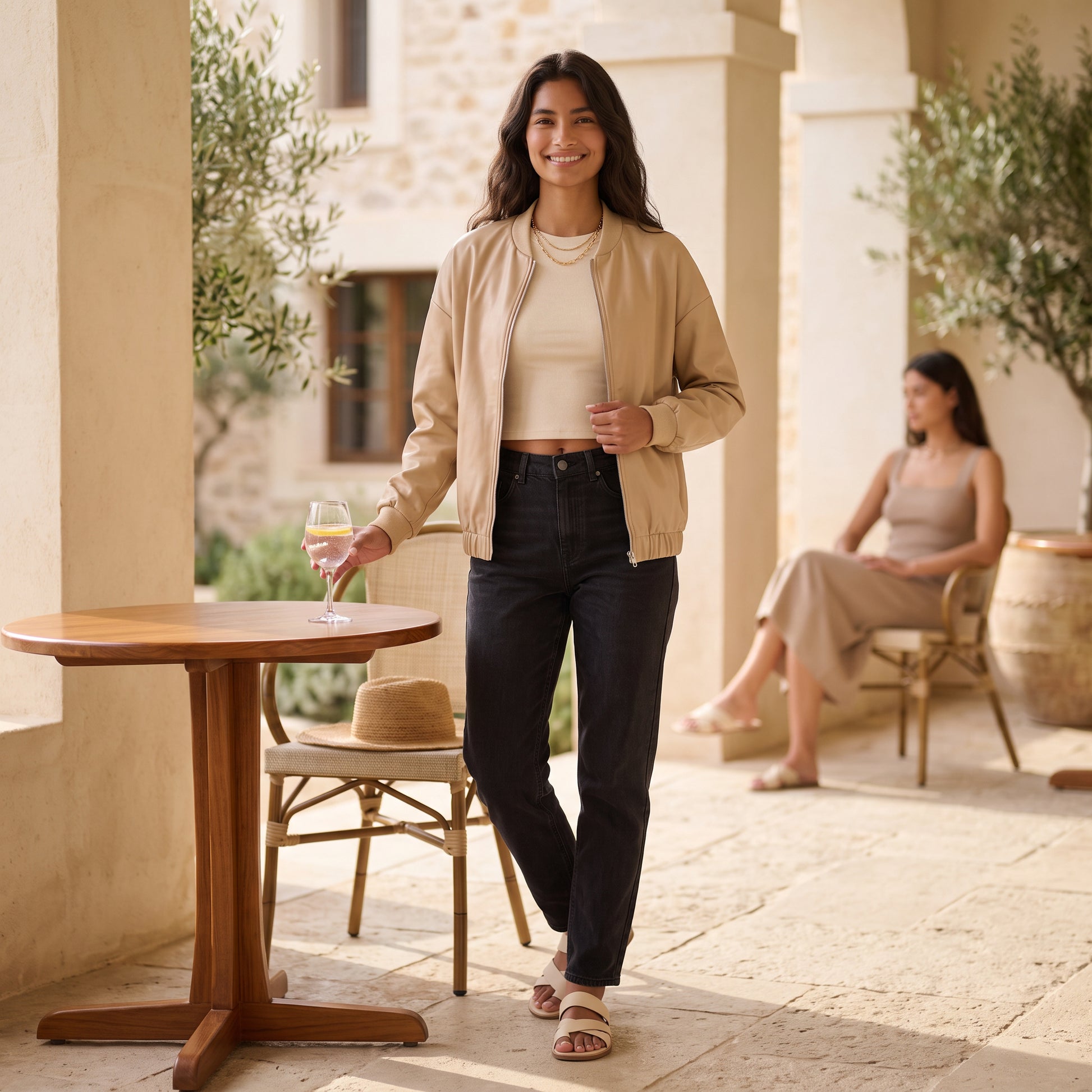 Chaqueta Cuero Mujer Corta Motera Efecto Piel