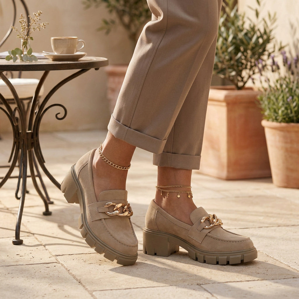 Mocasines Mujer con Tacón y Cadena