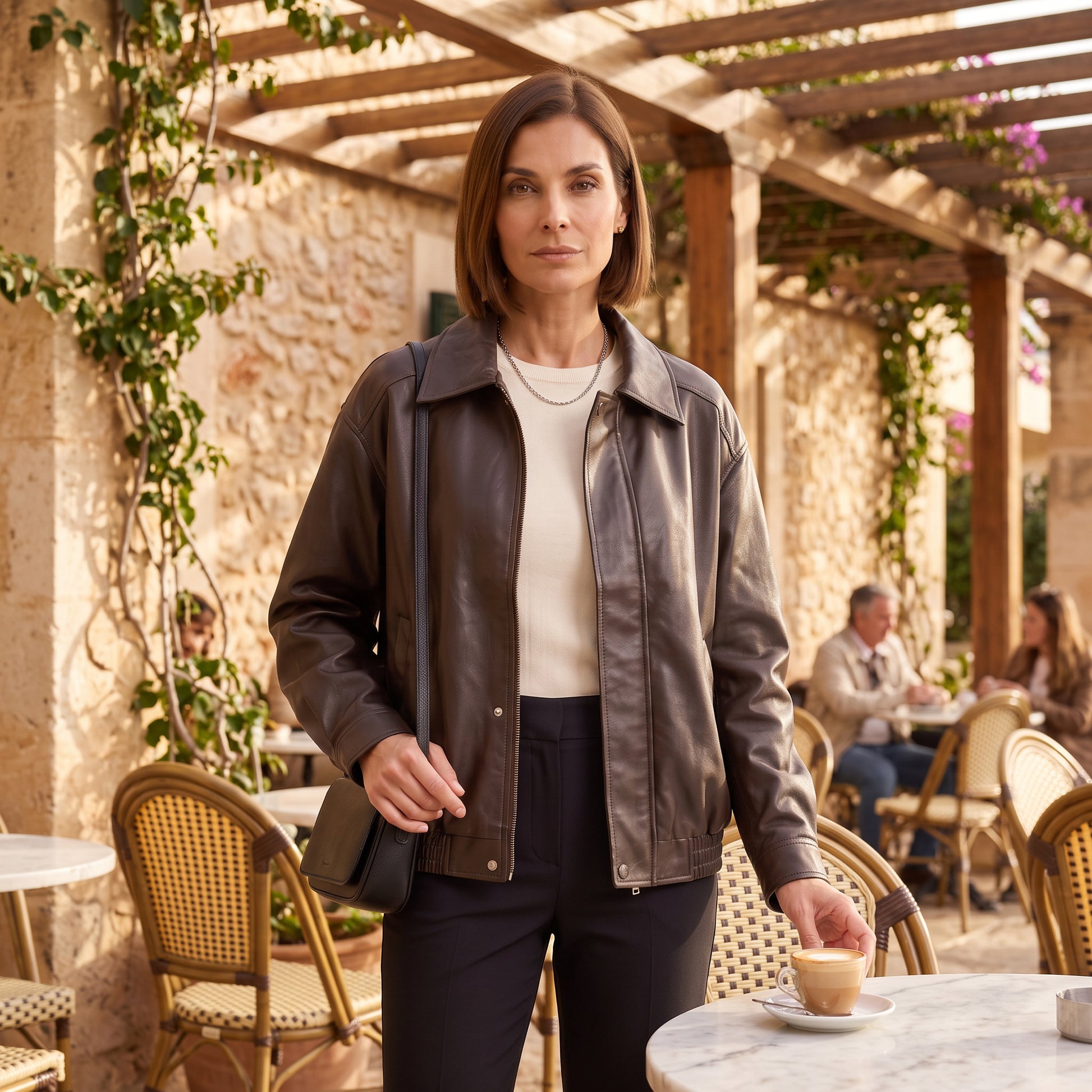 Chaqueta Mujer Oversize con Solapa Cuero Estilo Retro