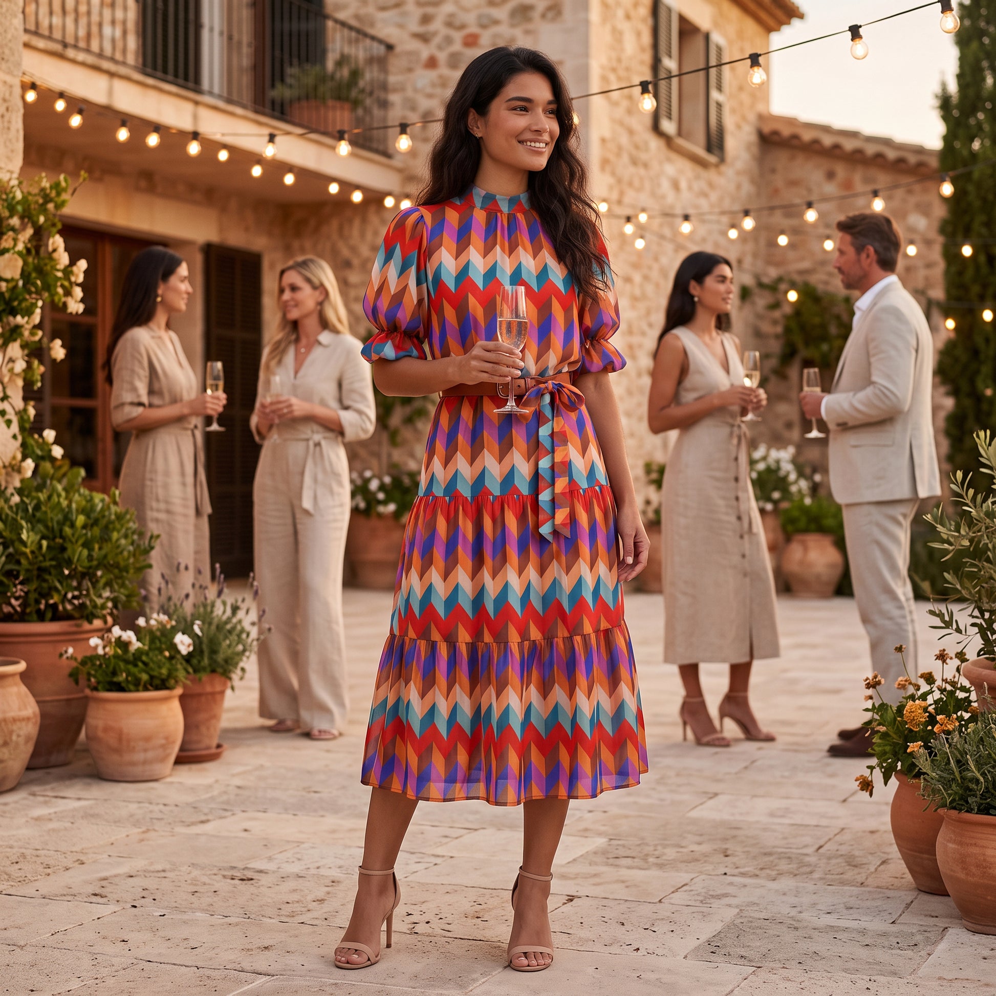 Vestido Midi Mujer Estampado Geométrico