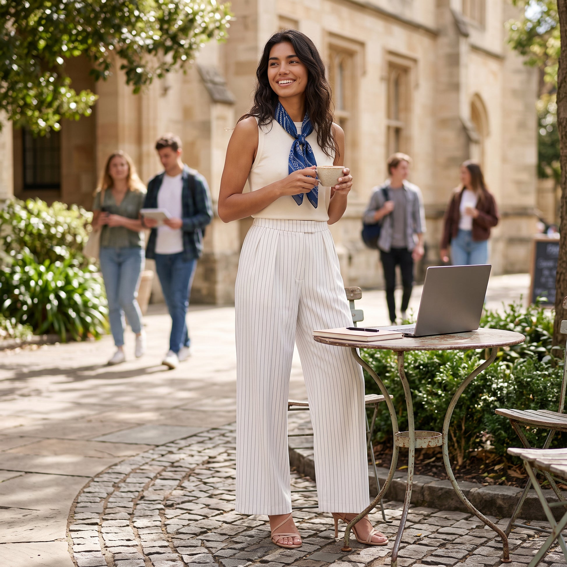 Pantalón Ancho Mujer de Vestir a Rayas