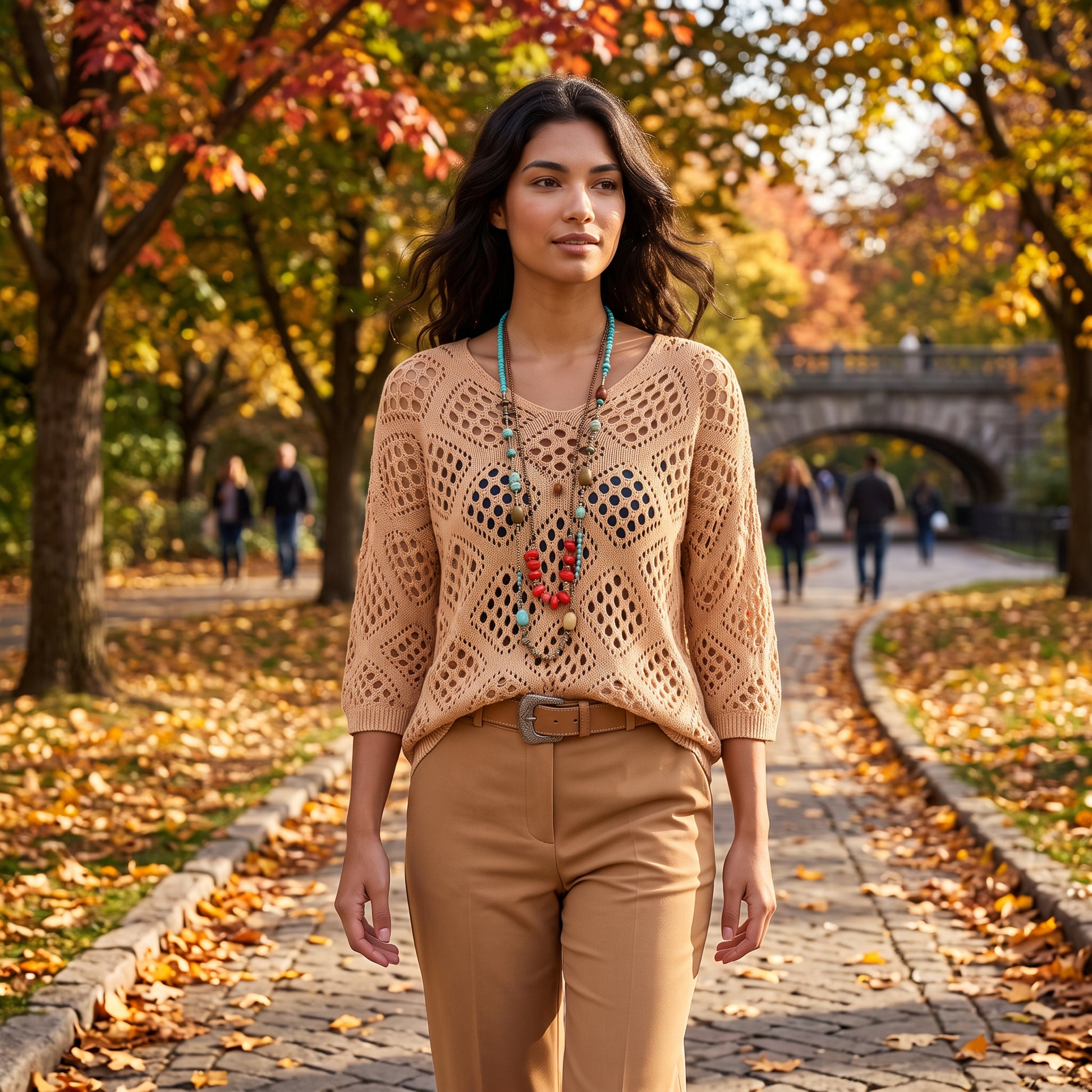 Blusa Mujer Punto Calado Manga Larga Elegante