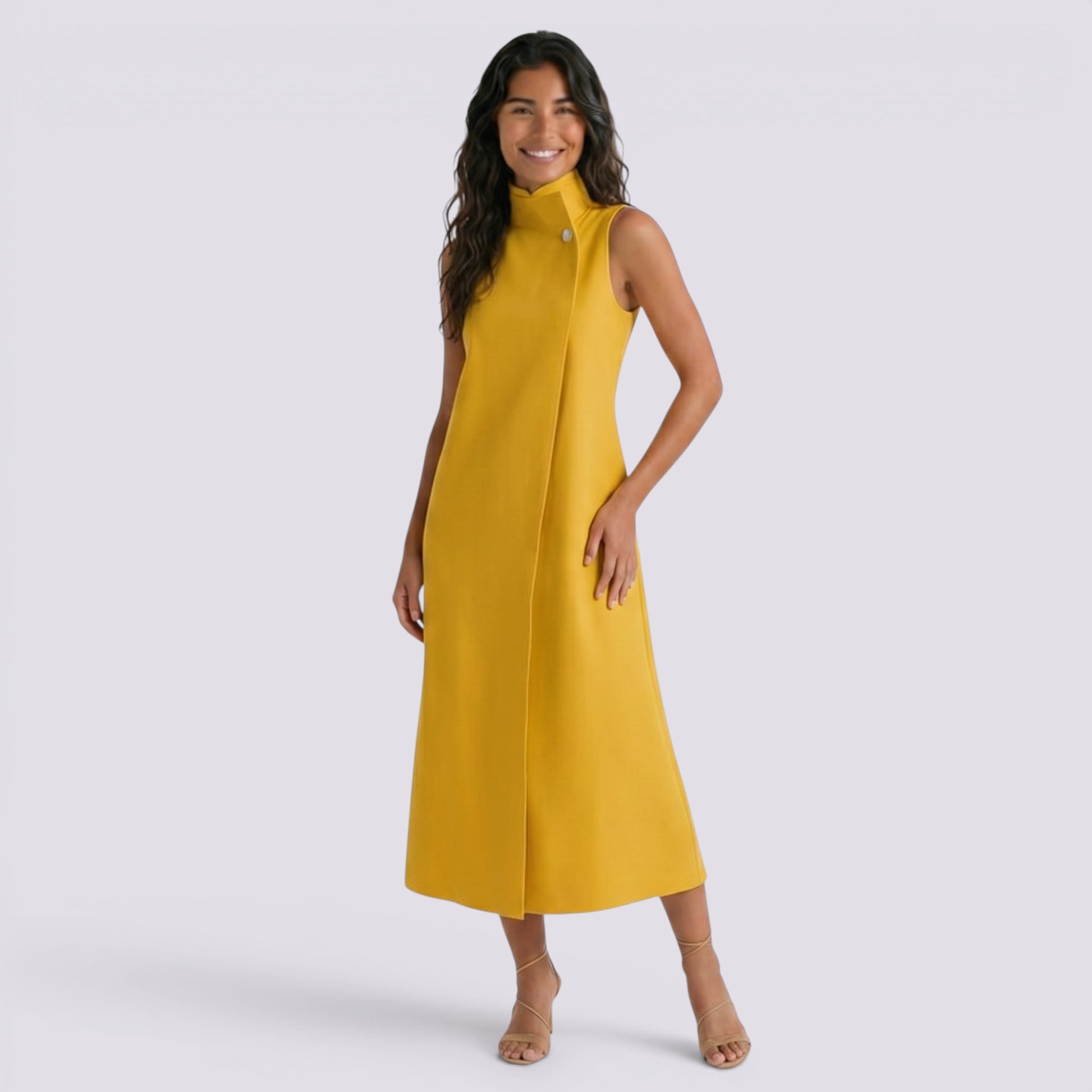 Vestido Cuello Mao Mujer Liso Casual