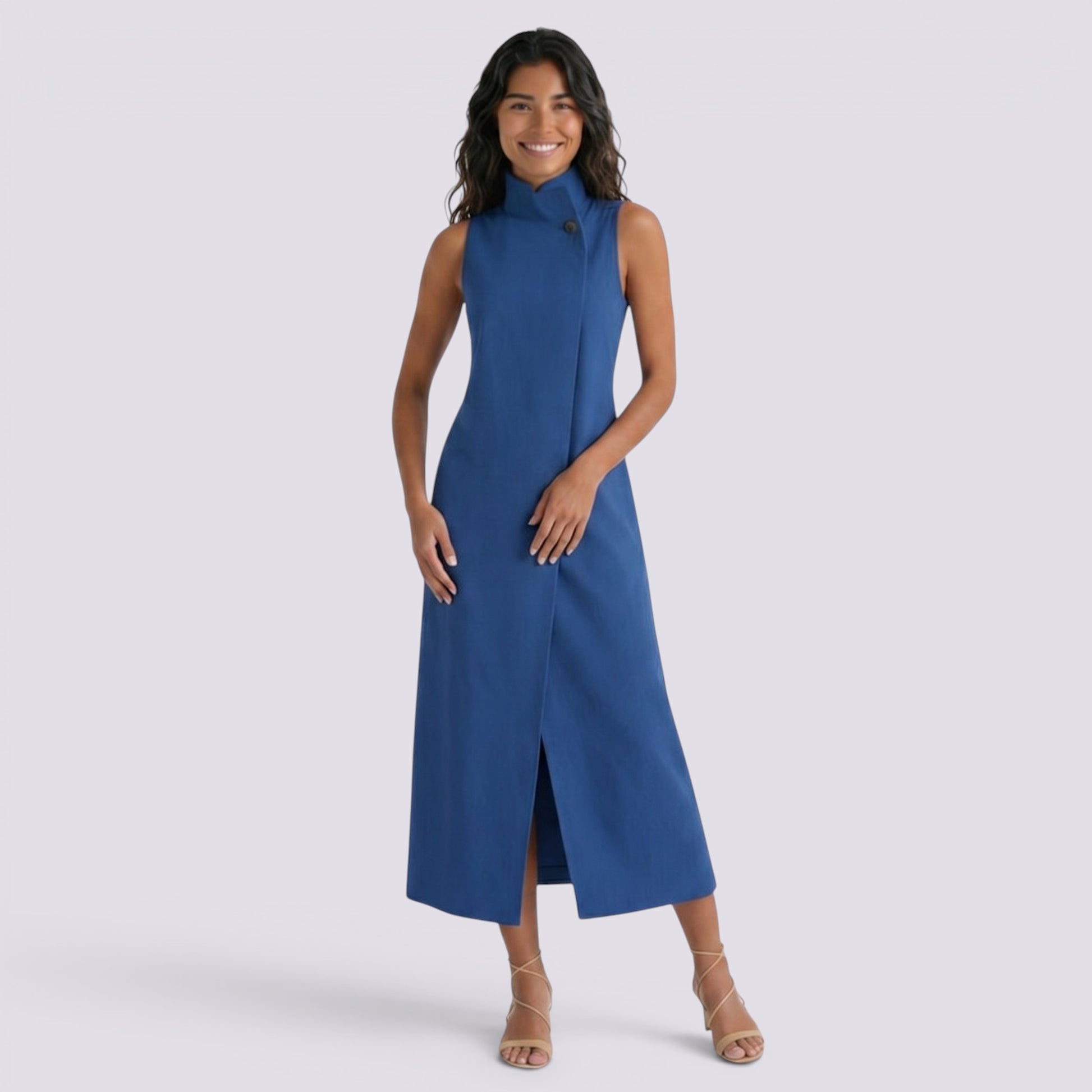 Vestido Cuello Mao Mujer Liso Casual
