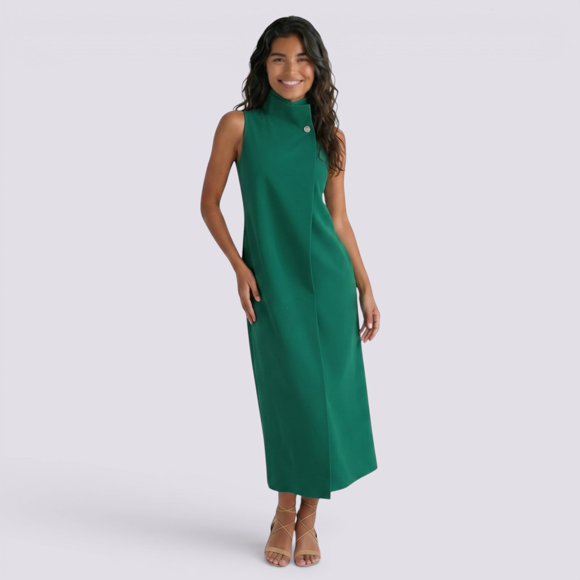 Vestido Cuello Mao Mujer Liso Casual