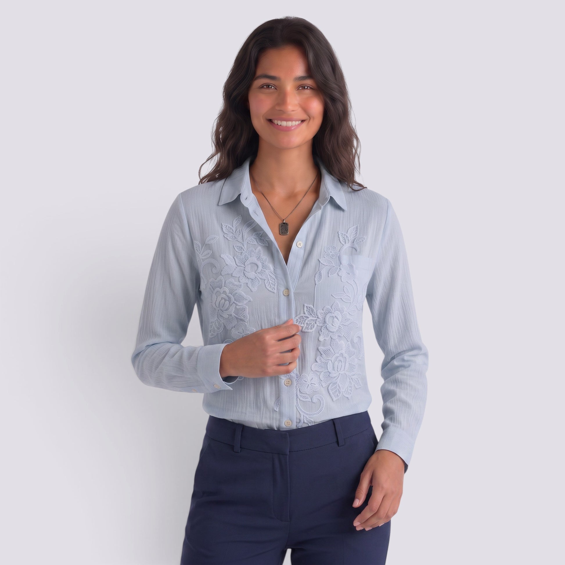 Camisa Mujer Estampada Manga Larga Cuello Solapa