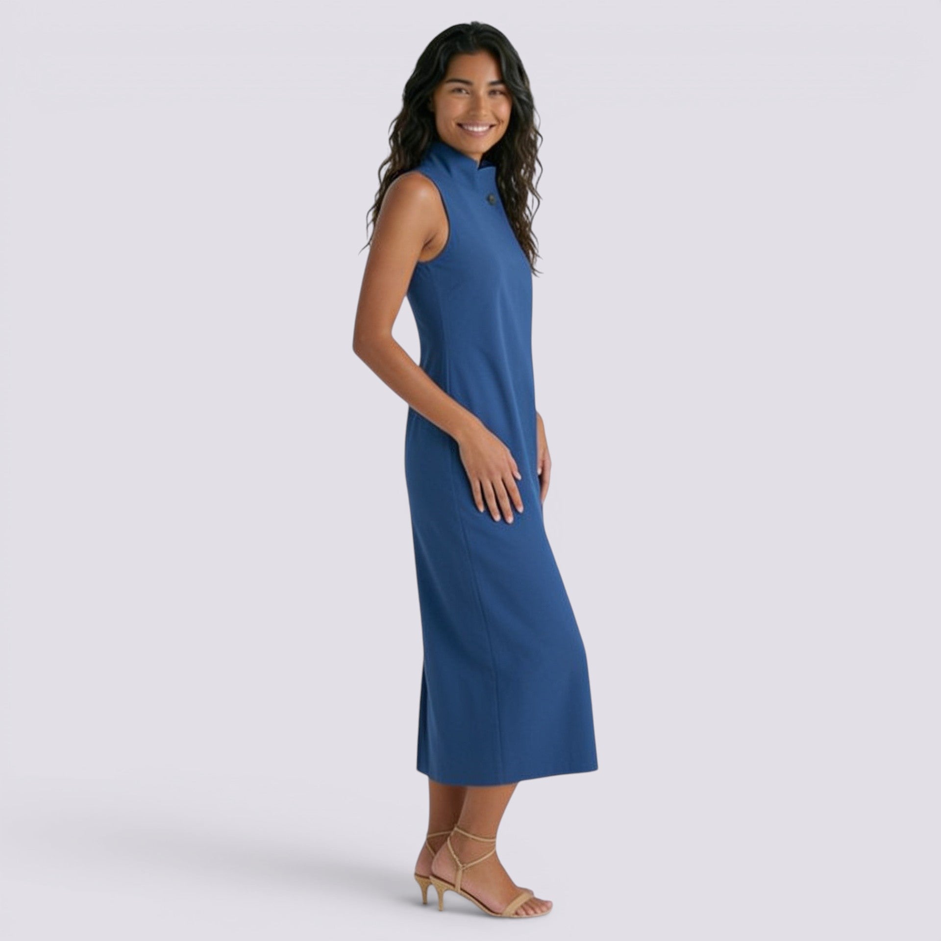 Vestido Cuello Mao Mujer Liso Casual