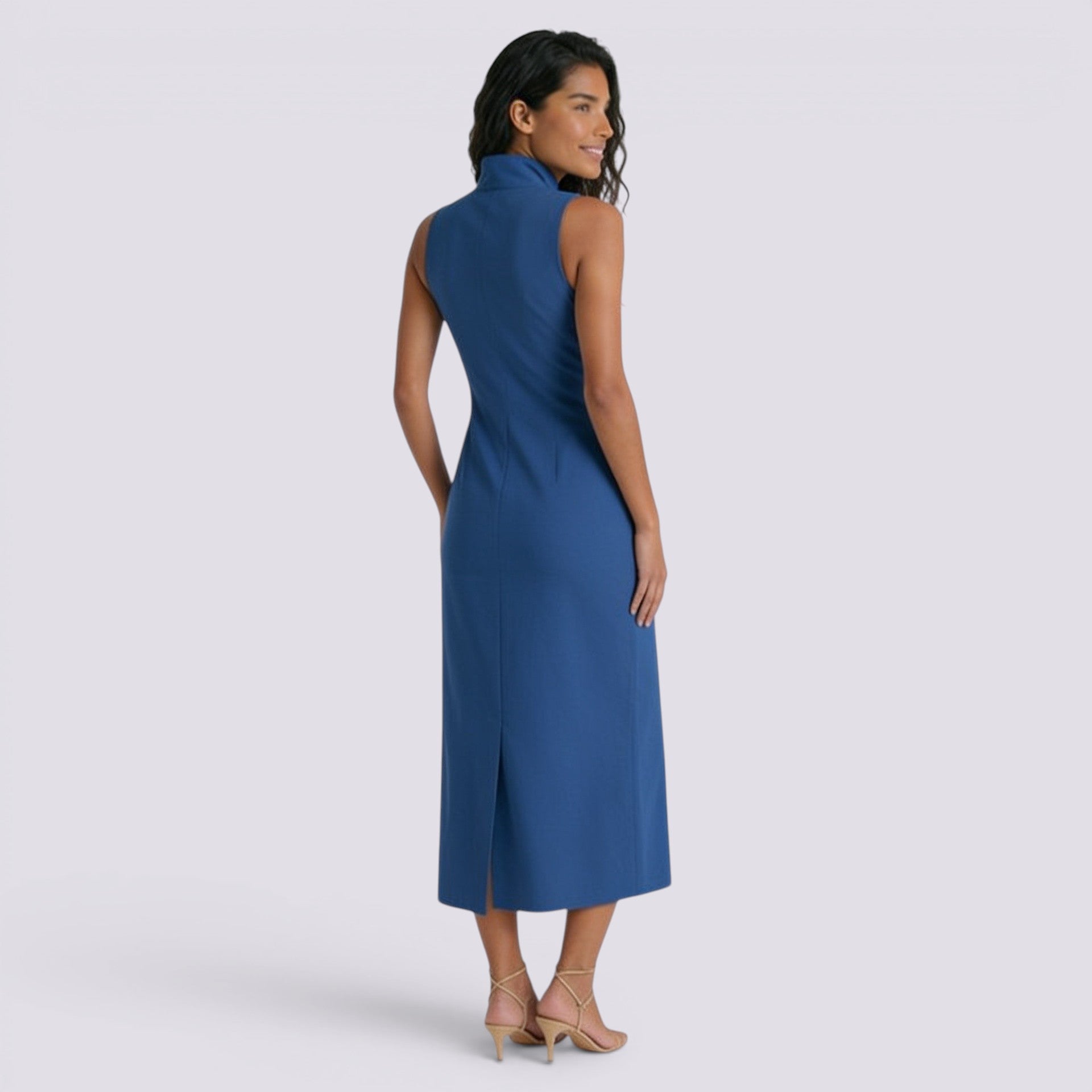 Vestido Cuello Mao Mujer Liso Casual