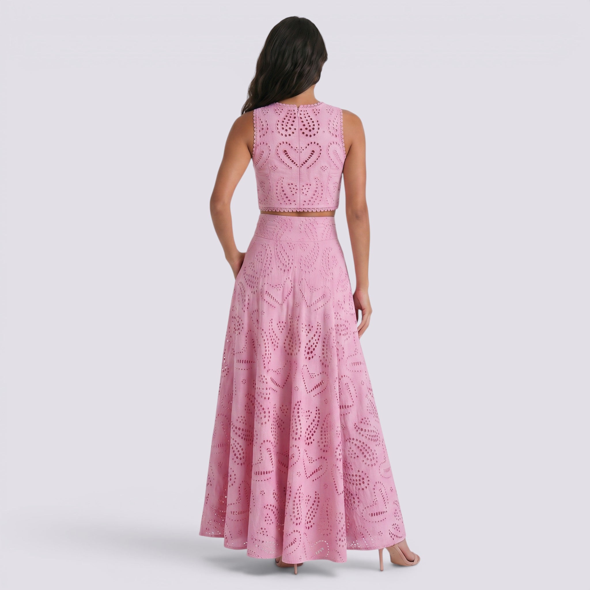 Conjunto Encaje Bordado Falda Larga Mujer