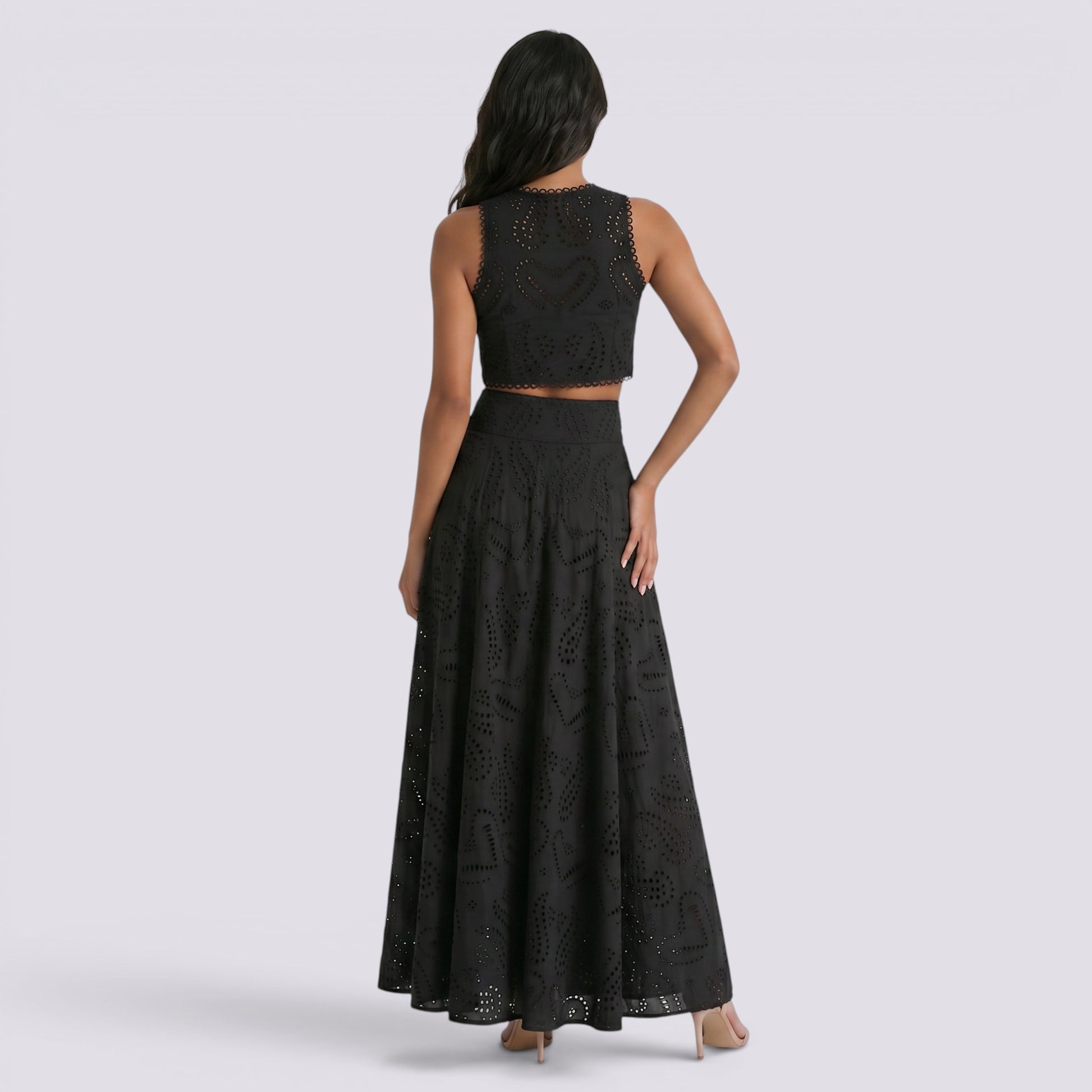 Conjunto Encaje Bordado Falda Larga Mujer