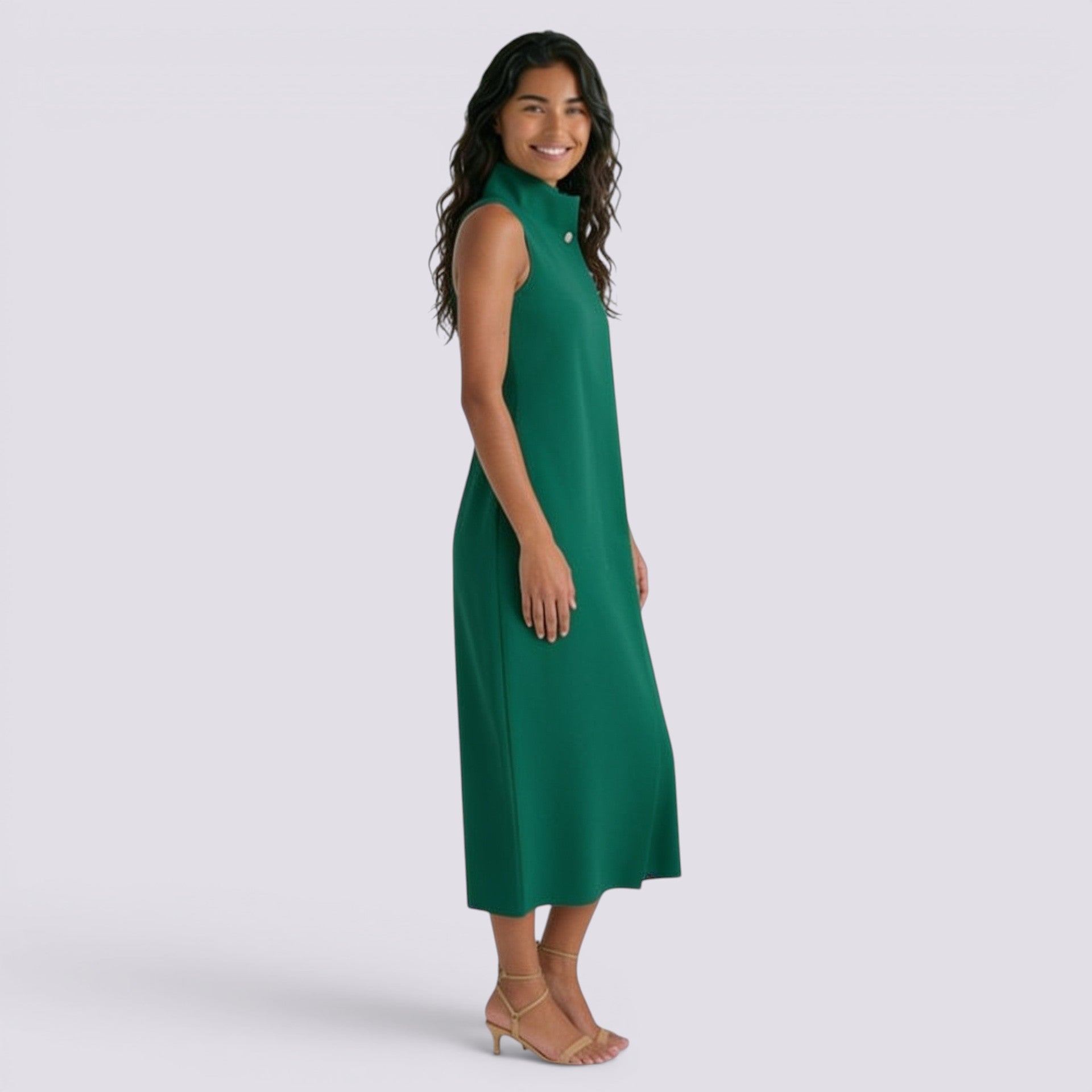Vestido Cuello Mao Mujer Liso Casual