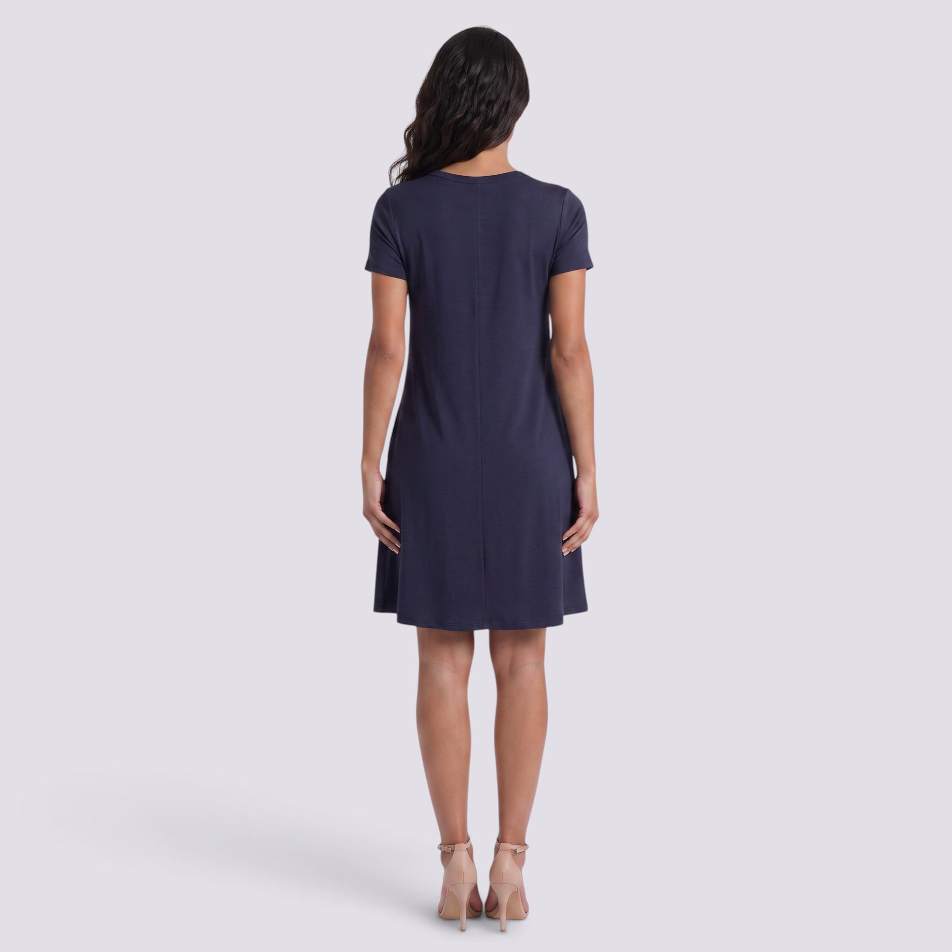 Vestido Corto Mujer Cuello Redondo Línea A