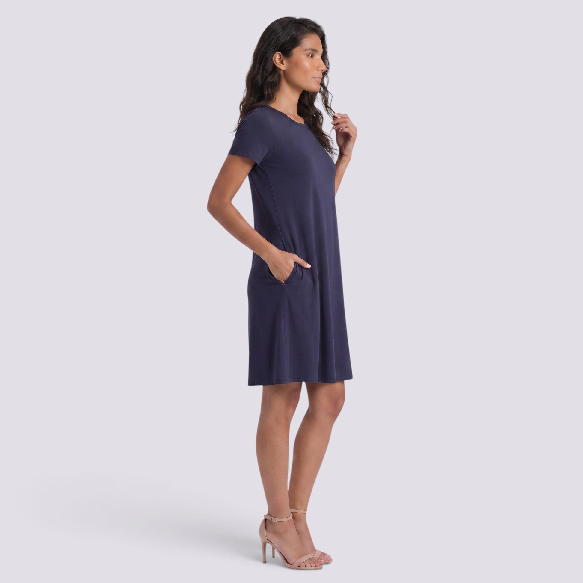 Vestido Corto Mujer Cuello Redondo Línea A