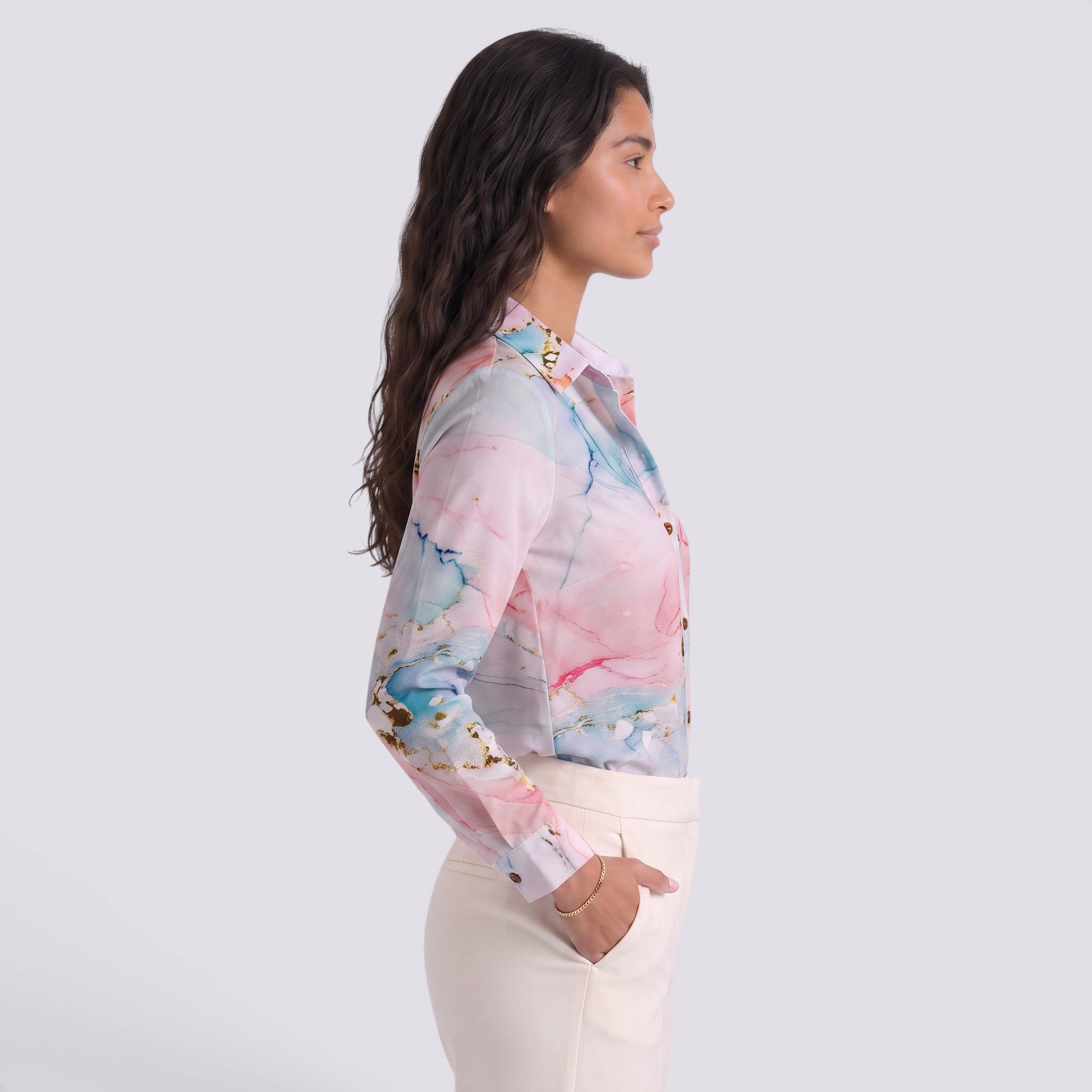 Camisa Mujer Estampado Floral Manga Larga