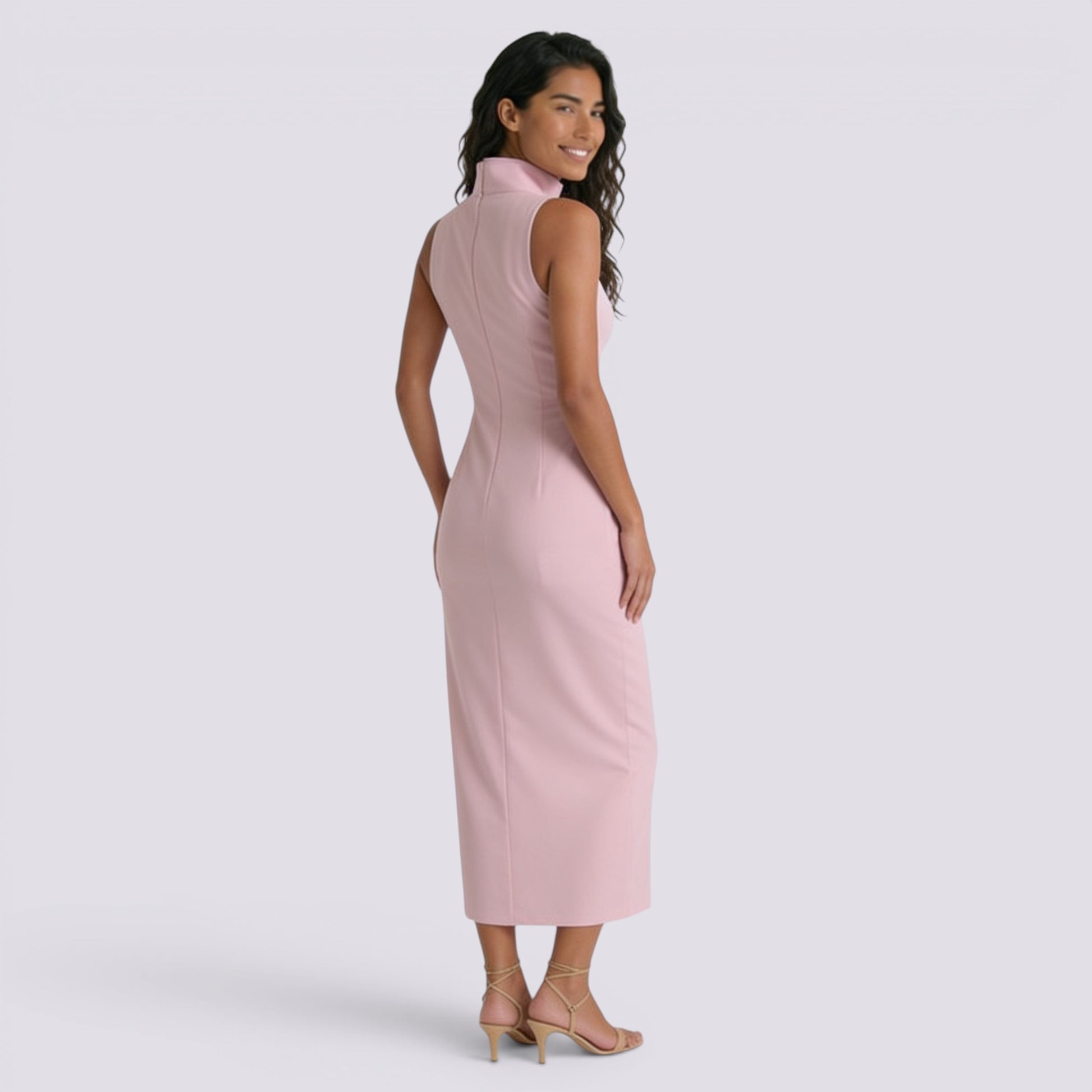 Vestido Cuello Mao Mujer Liso Casual
