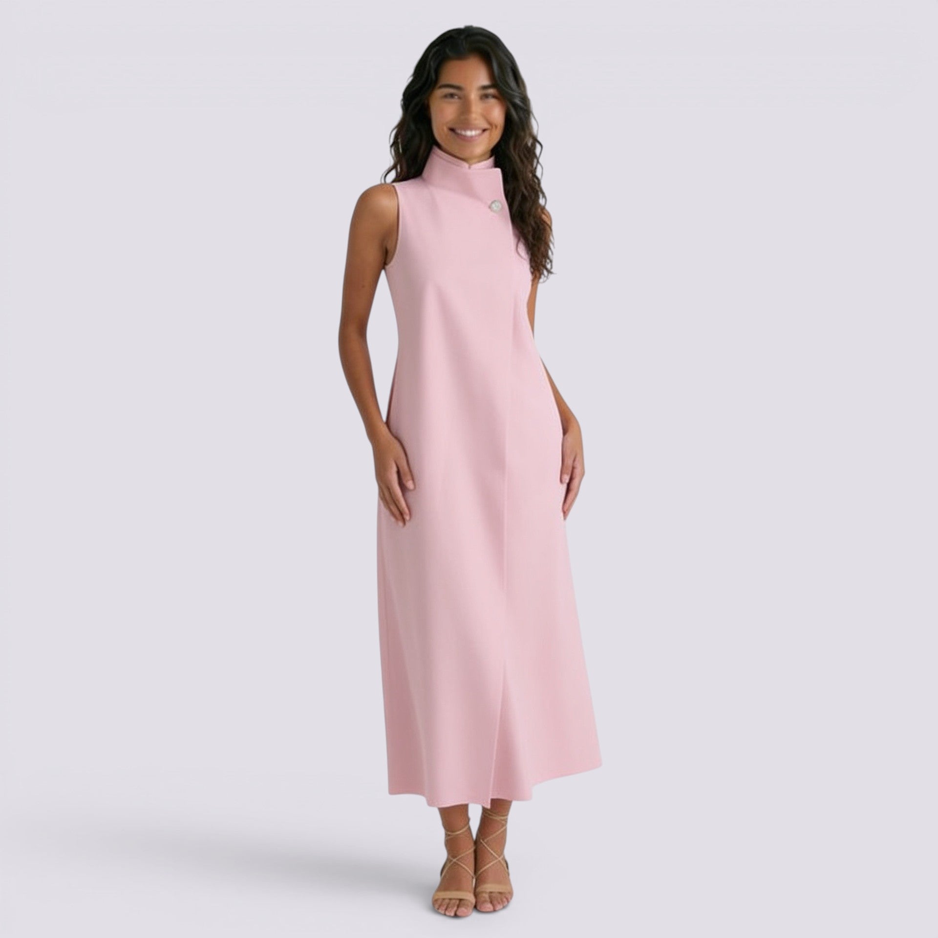 Vestido Cuello Mao Mujer Liso Casual