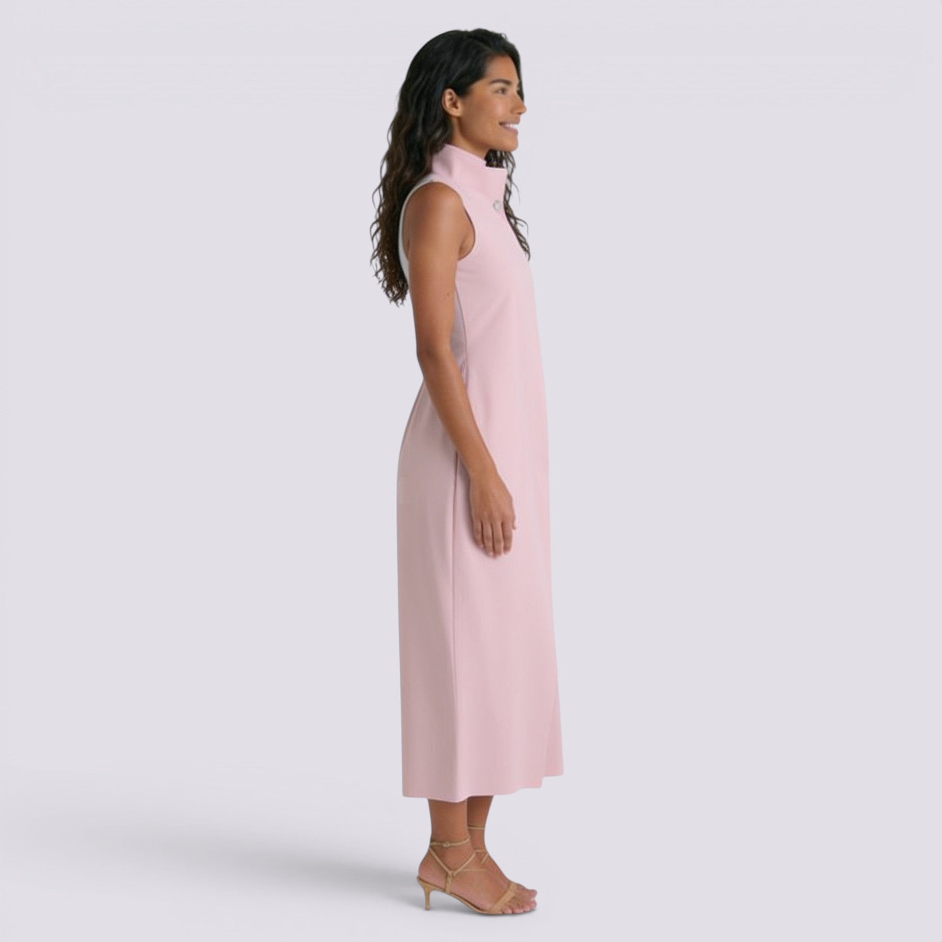 Vestido Cuello Mao Mujer Liso Casual