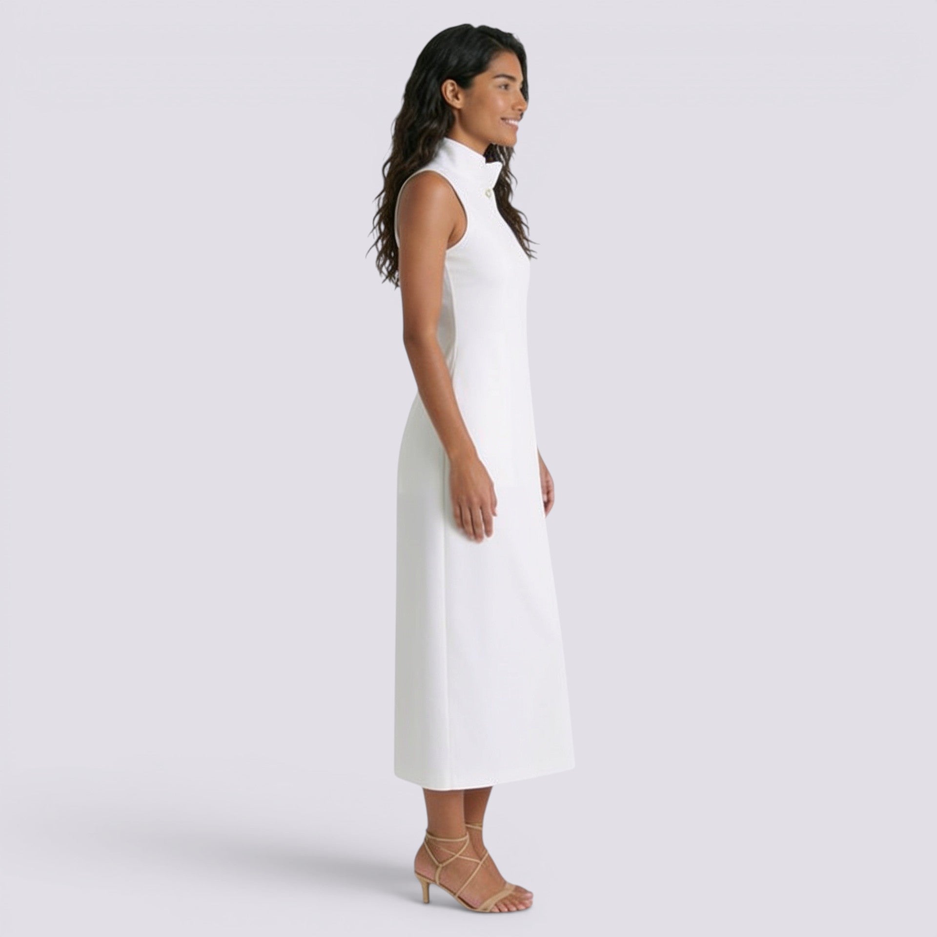 Vestido Cuello Mao Mujer Liso Casual