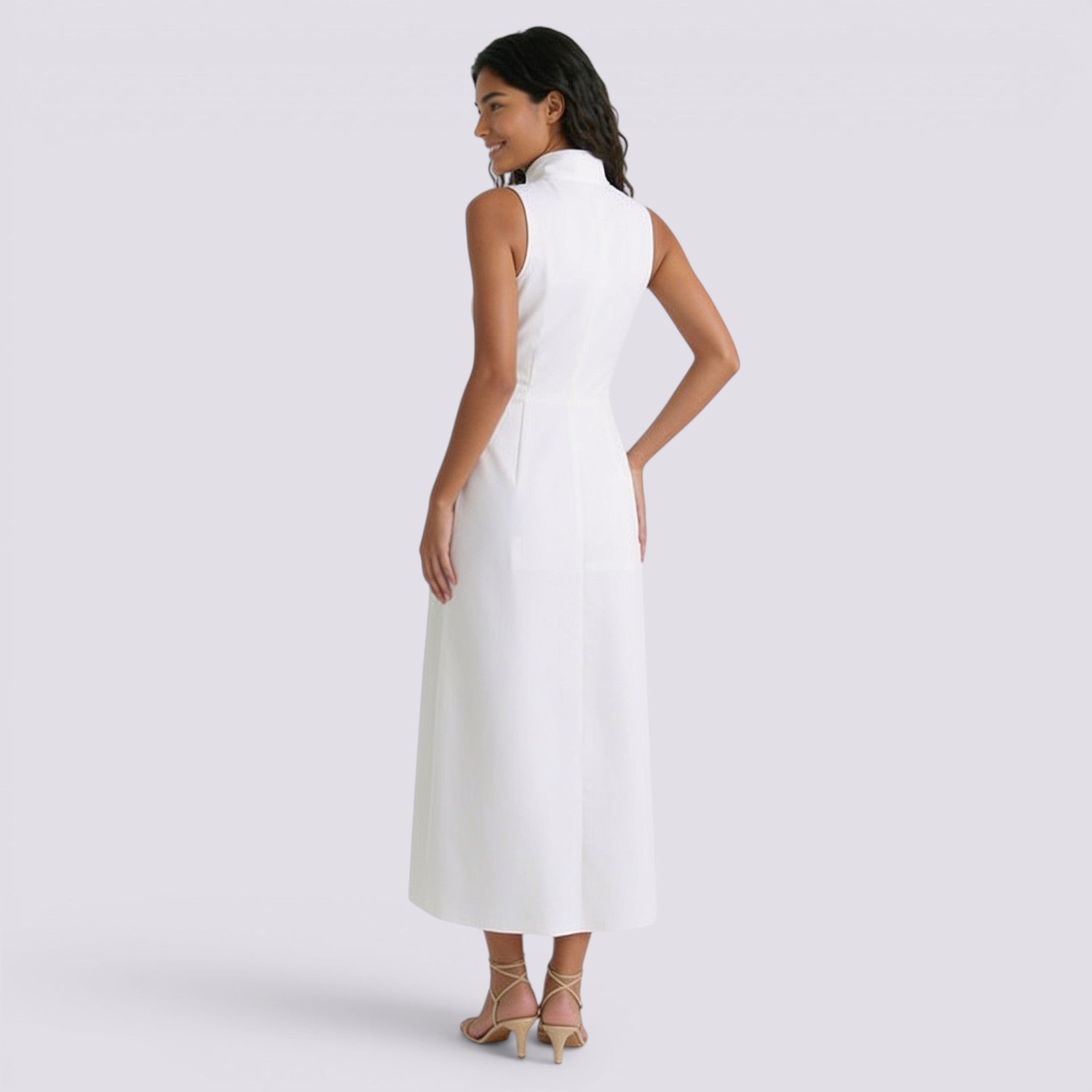 Vestido Cuello Mao Mujer Liso Casual