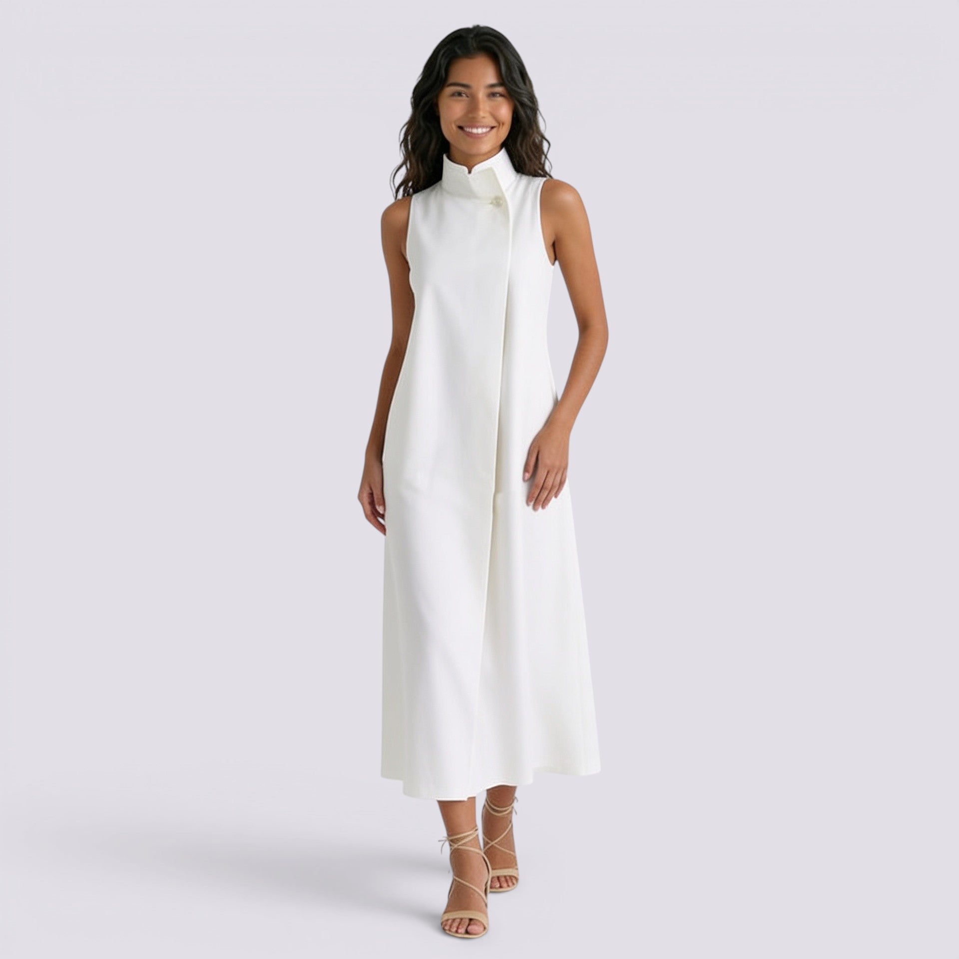 Vestido Cuello Mao Mujer Liso Casual