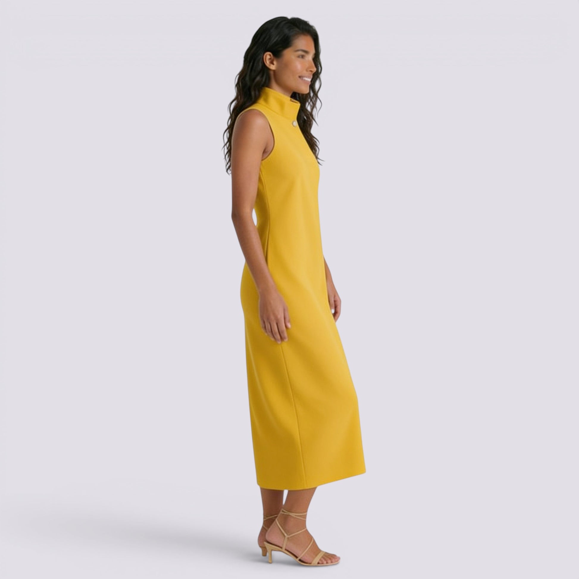 Vestido Cuello Mao Mujer Liso Casual
