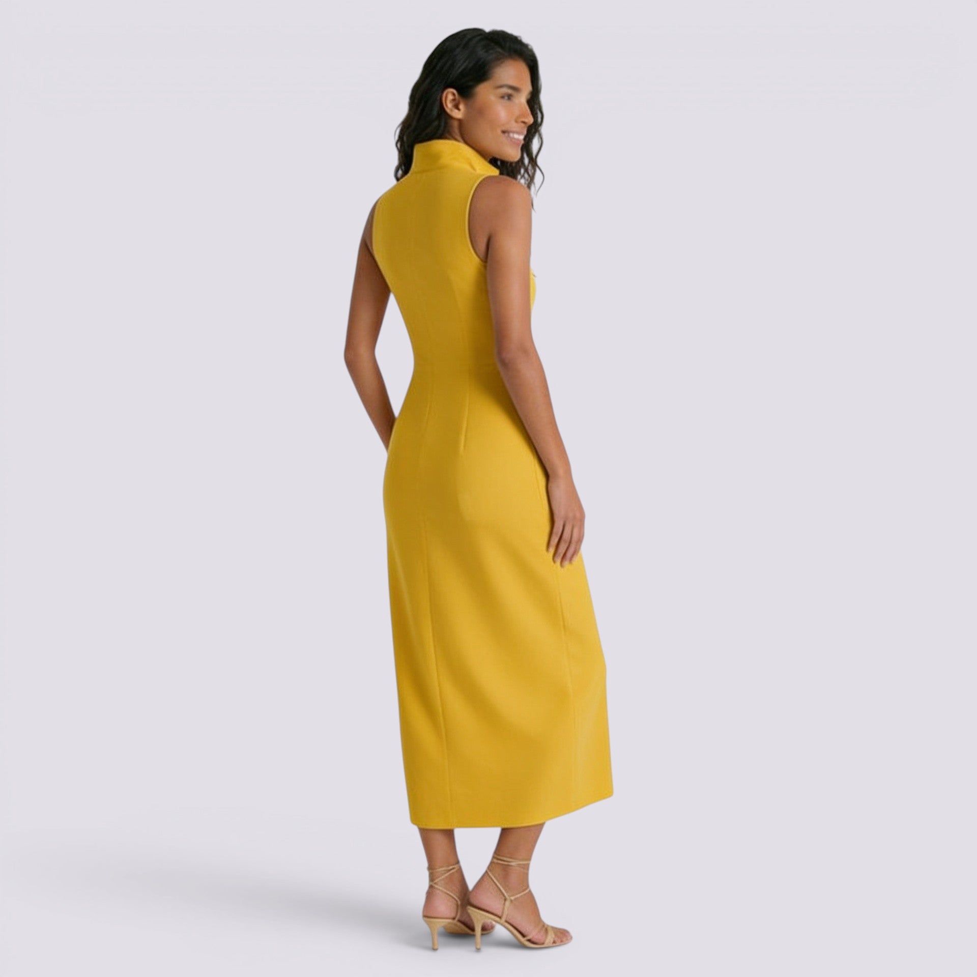 Vestido Cuello Mao Mujer Liso Casual
