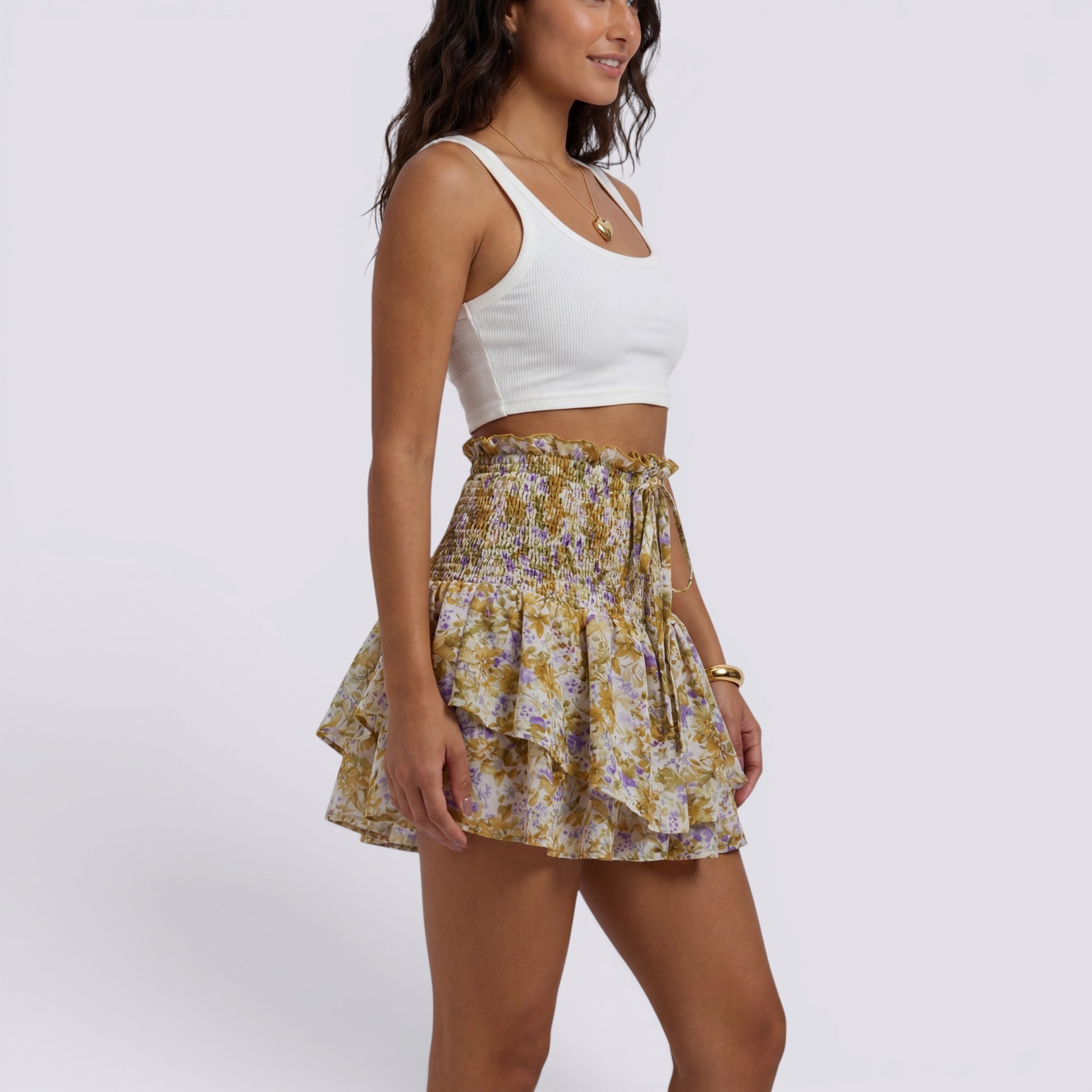Falda Corta Floral Mujer