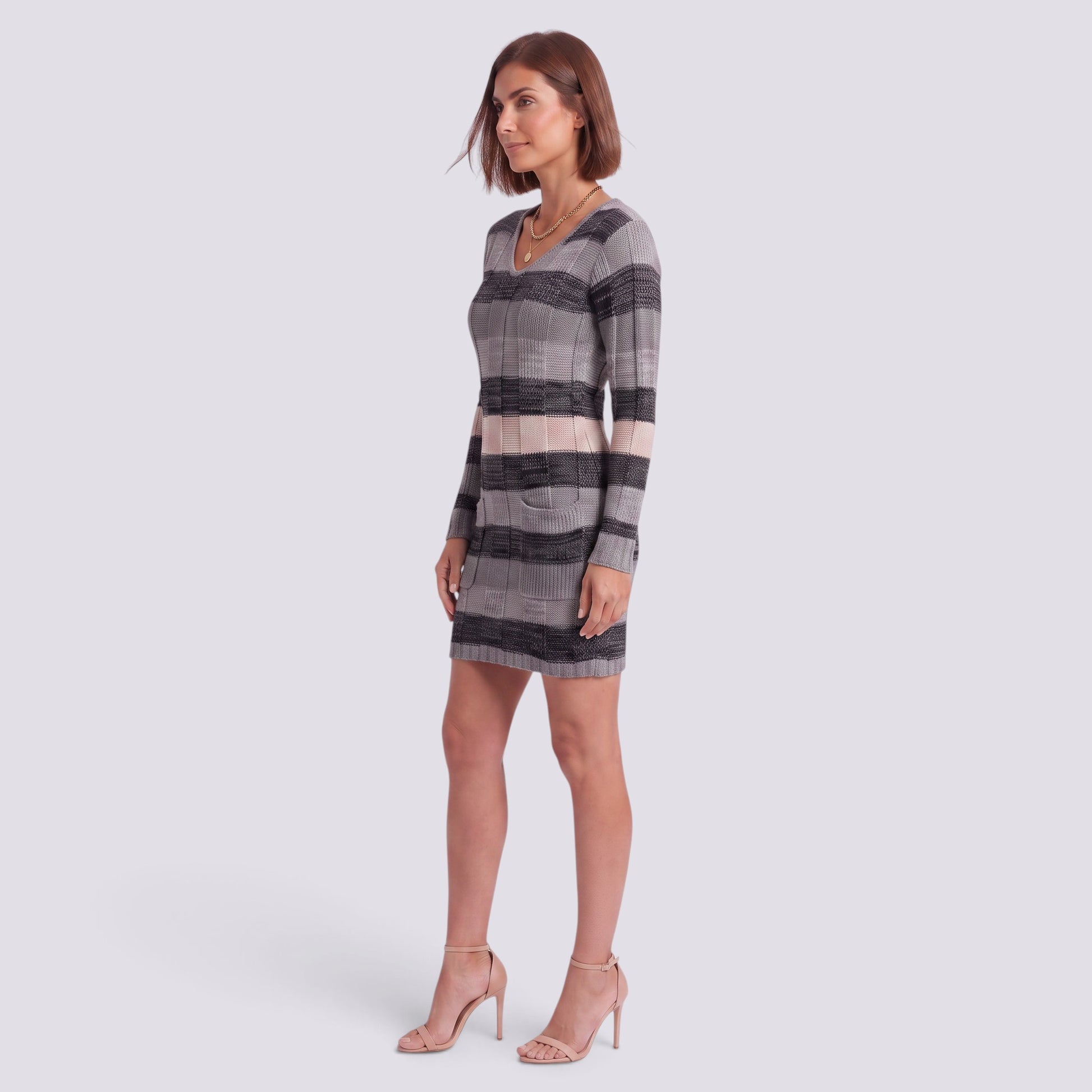 Vestido de Punto Mujer Manga Larga Escote V