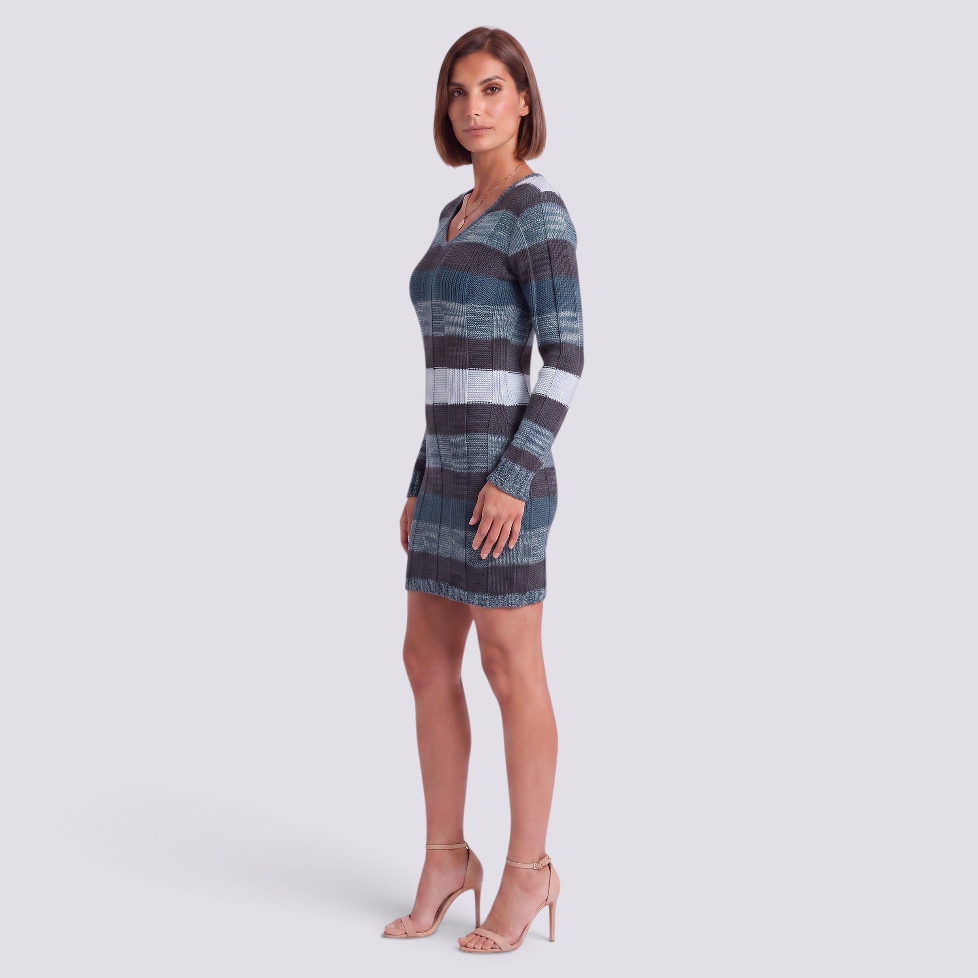 Vestido de Punto Mujer Manga Larga Escote V