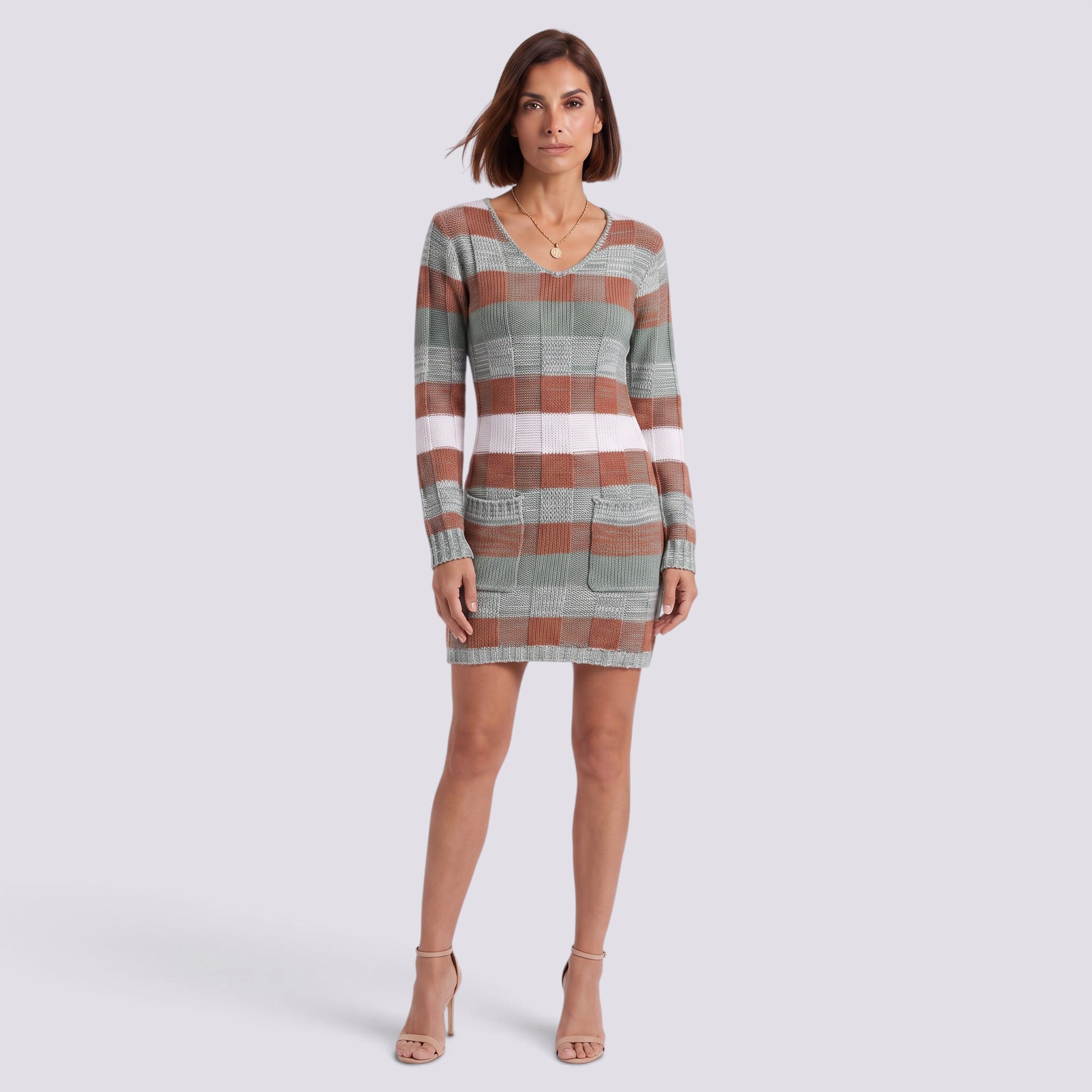 Vestido de Punto Mujer Manga Larga Escote V
