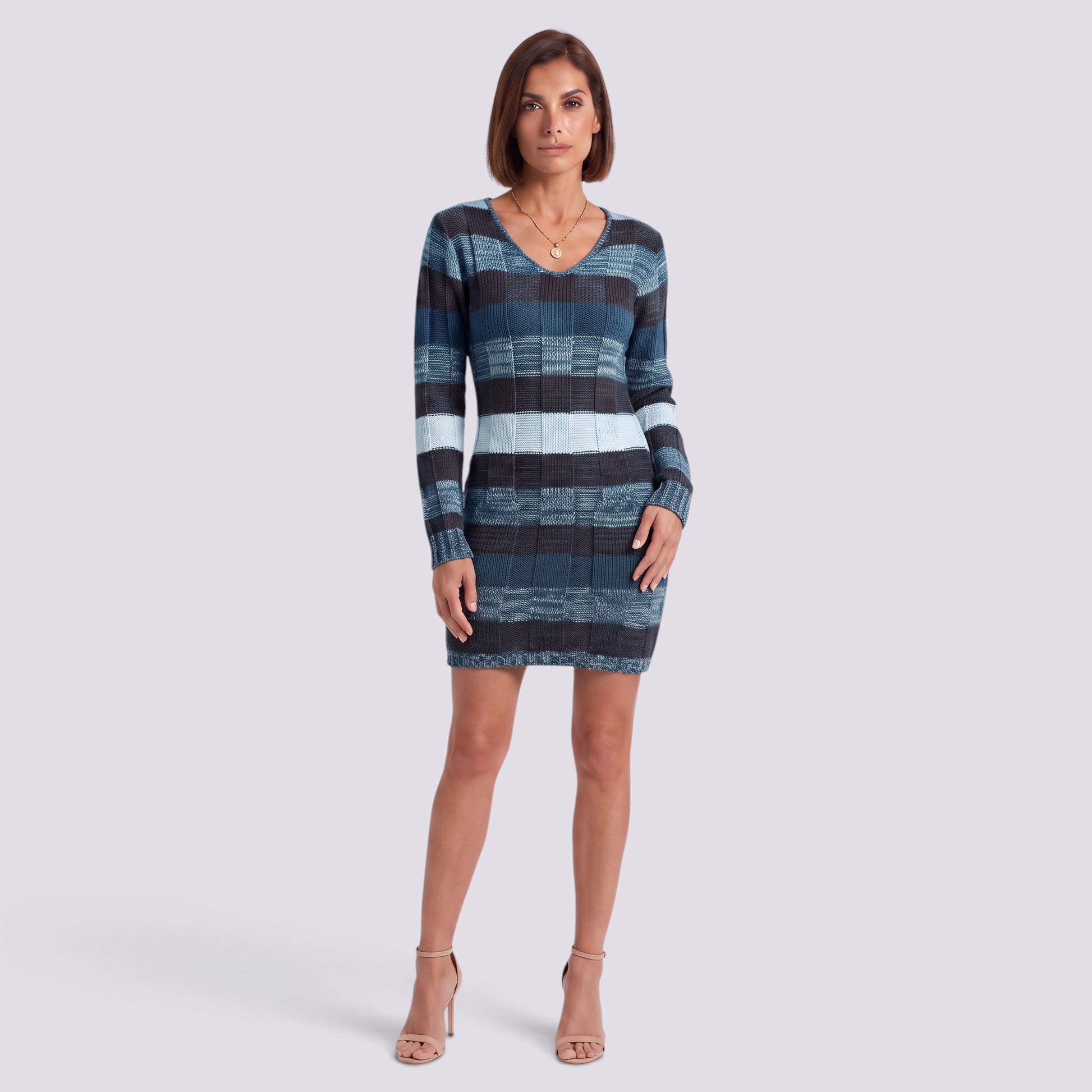 Vestido de Punto Mujer Manga Larga Escote V