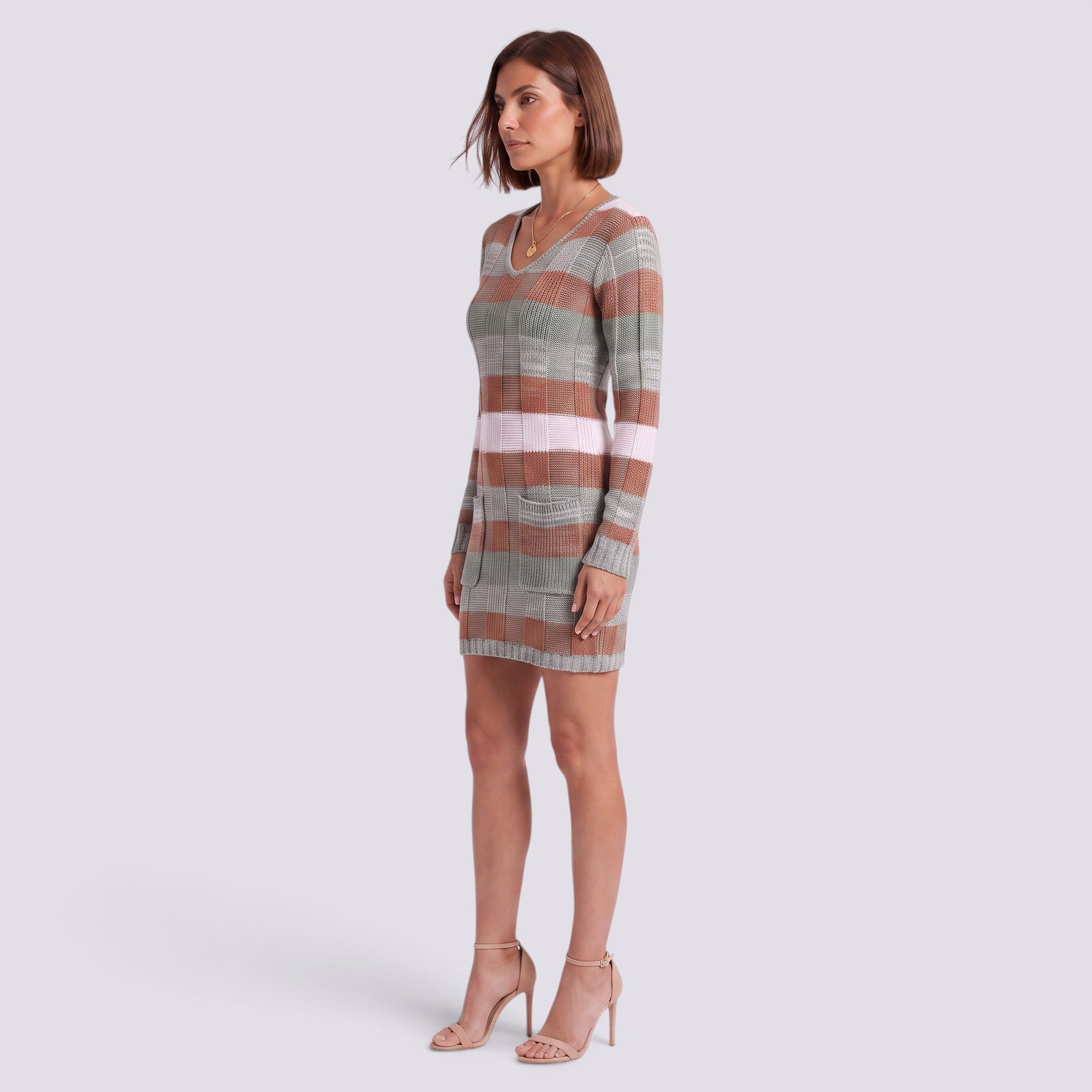 Vestido de Punto Mujer Manga Larga Escote V