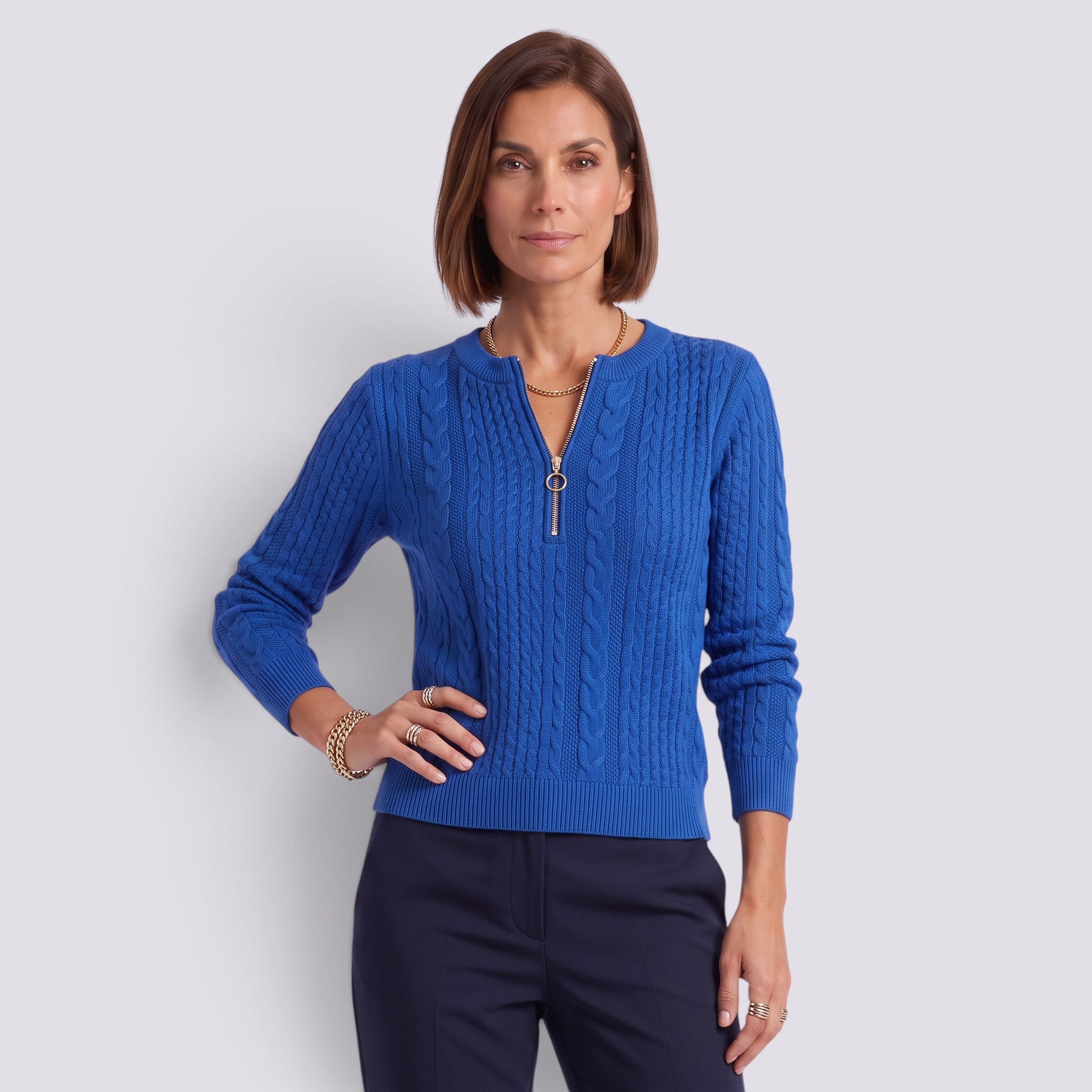 Camiseta Mujer Manga Larga Cuello Pico Cremallera