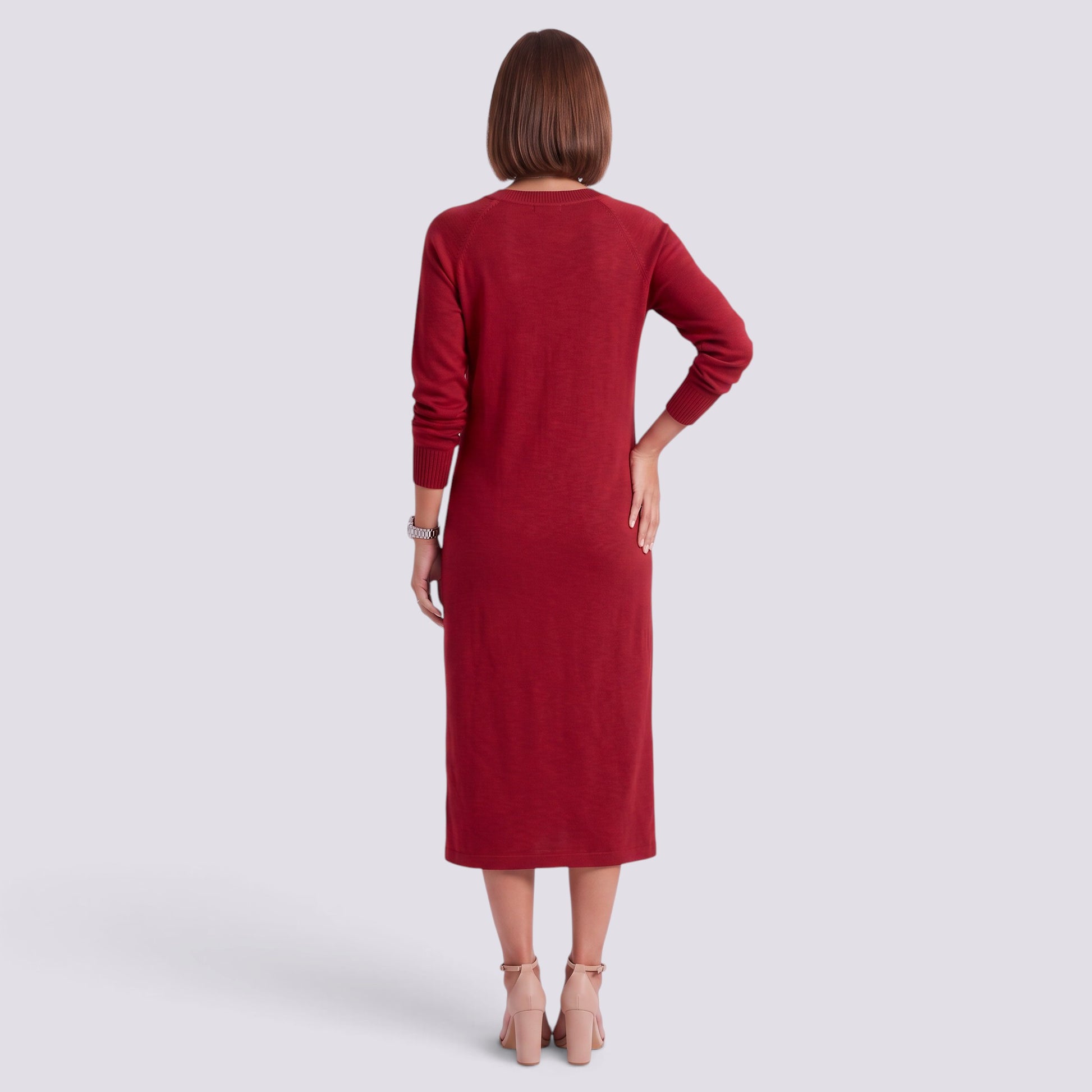 Vestido Midi Mujer Elegante Escote V Entallado