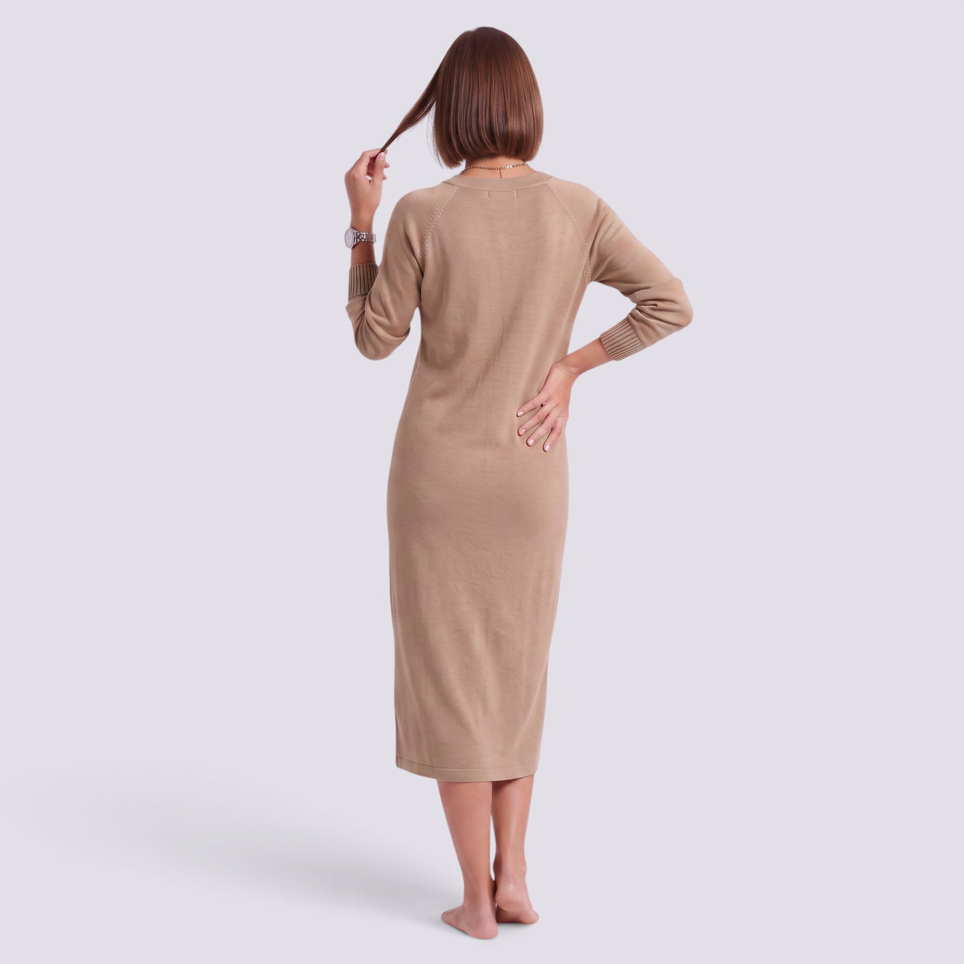 Vestido Midi Mujer Elegante Escote V Entallado