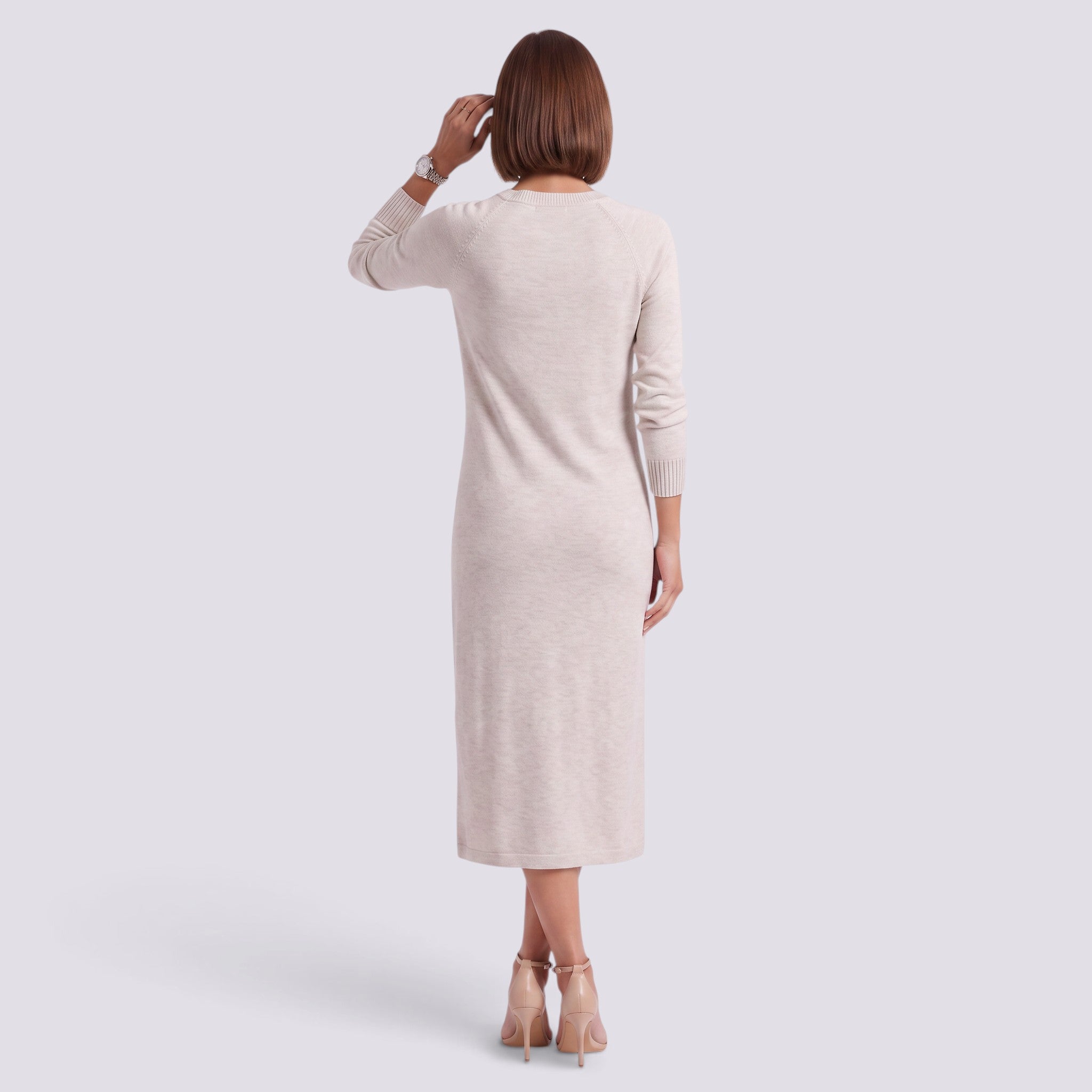 Vestido Midi Mujer Elegante Escote V Entallado