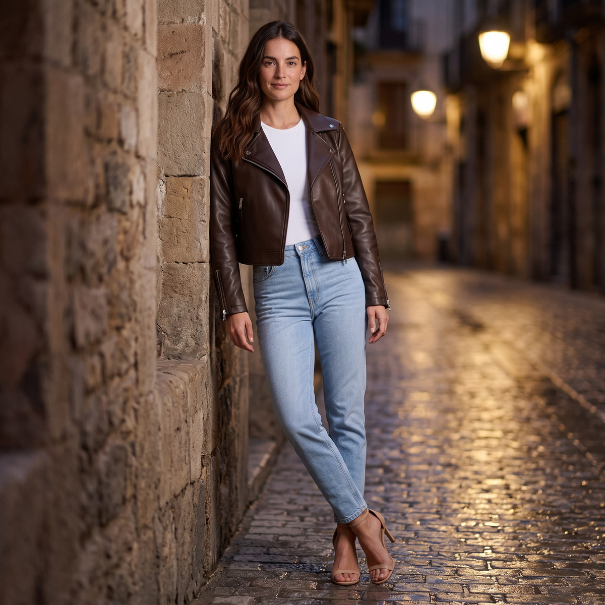Chaqueta Corta Efecto Piel para Mujer