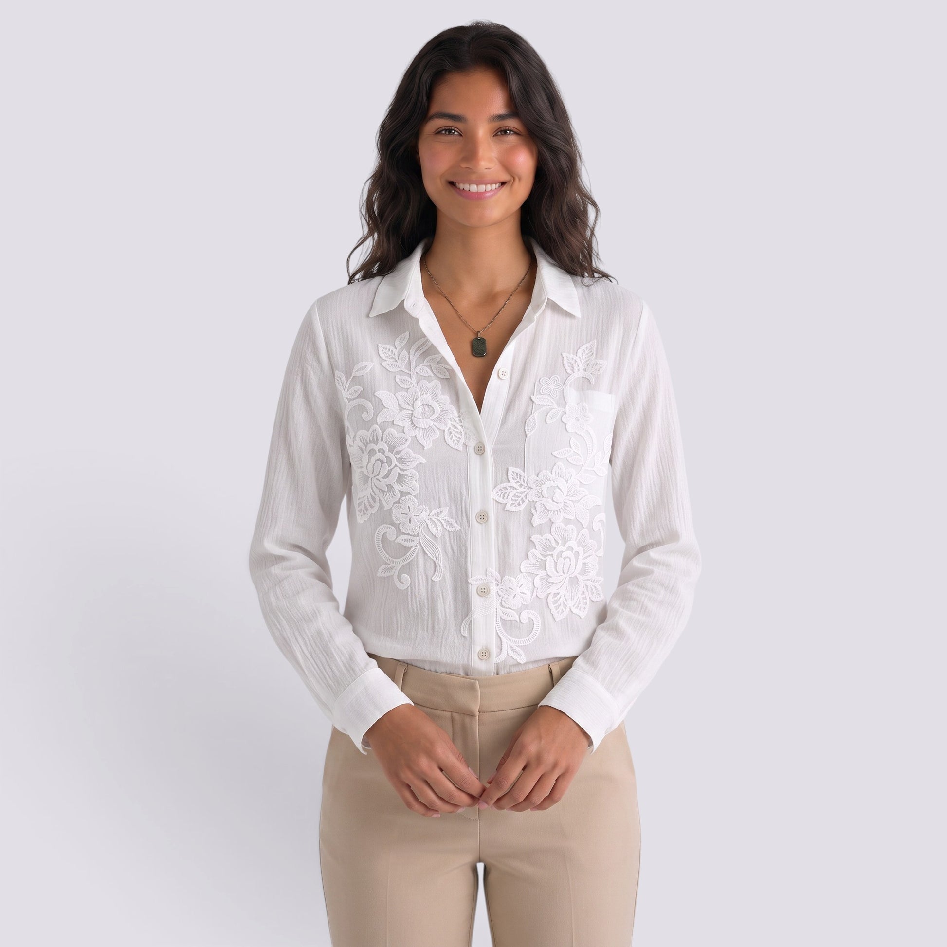 Camisa Mujer Estampada Manga Larga Cuello Solapa